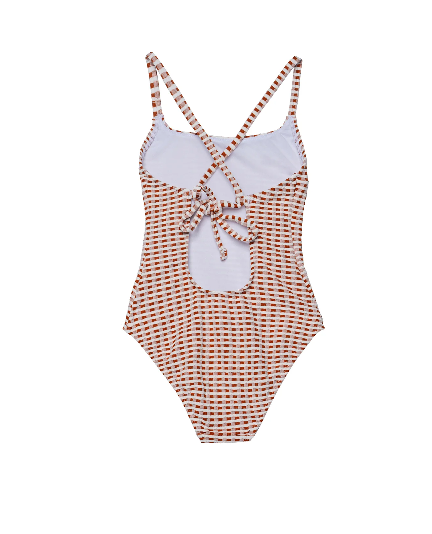 Forever Gingham Textured Criss Cross Back Adjustable One Piece-Brown - Image 2