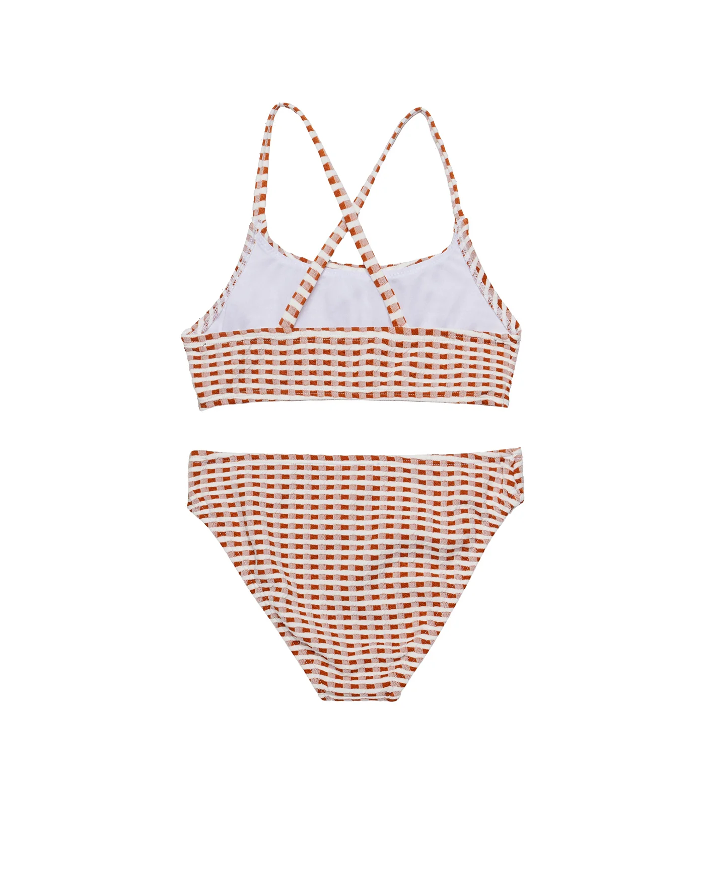 Forever Gingham Textured Criss Cross Strap Swim Set-Brown - Image 2