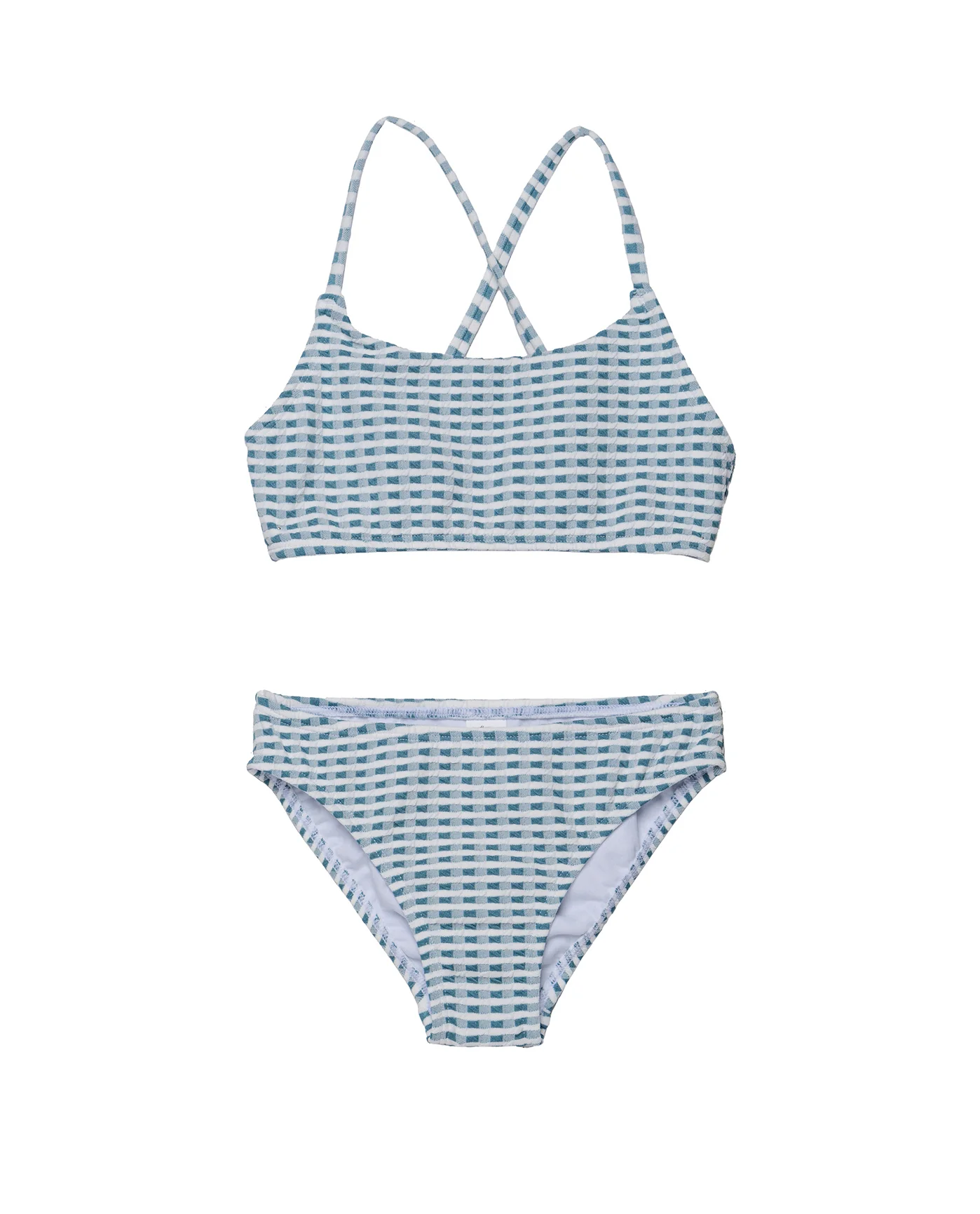 Forever Gingham Textured Criss Cross Strap Swim Set-Green