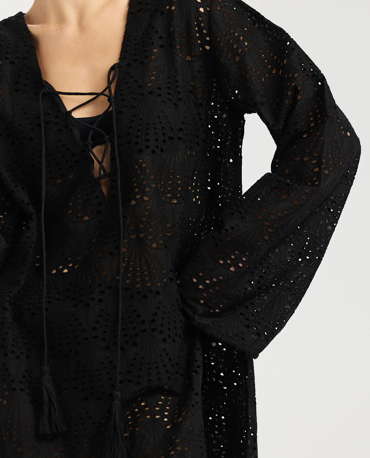 Giselle Guipure Lace Mini Dress Cover-Up -Black - Image 2