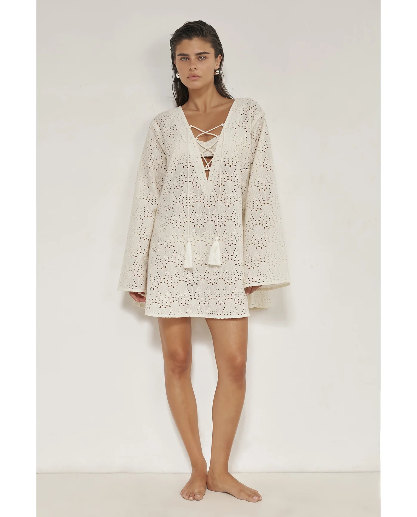 Giselle Guipure Lace Mini Dress Cover-Up -Cream - Image 3