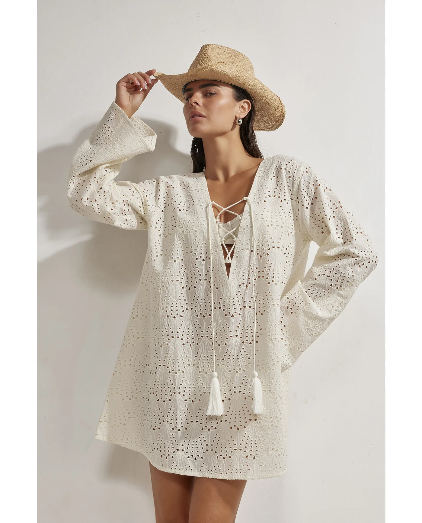 Giselle Guipure Lace Mini Dress Cover-Up -Cream - Image 4