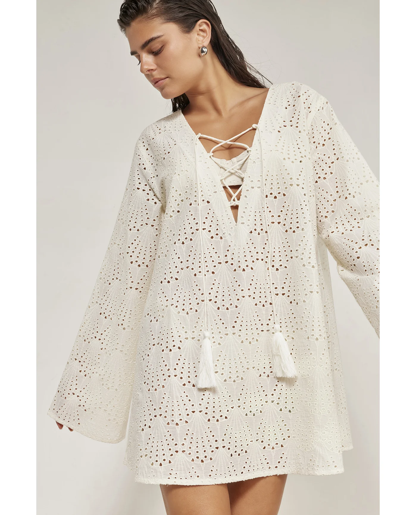 Giselle Guipure Lace Mini Dress Cover-Up -Cream - Image 5
