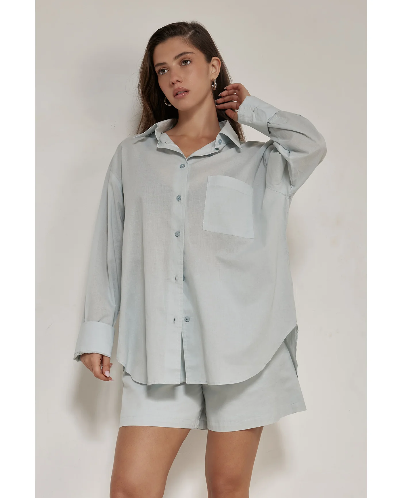 Harper Oversized Button Down Top -Light blue - Image 4