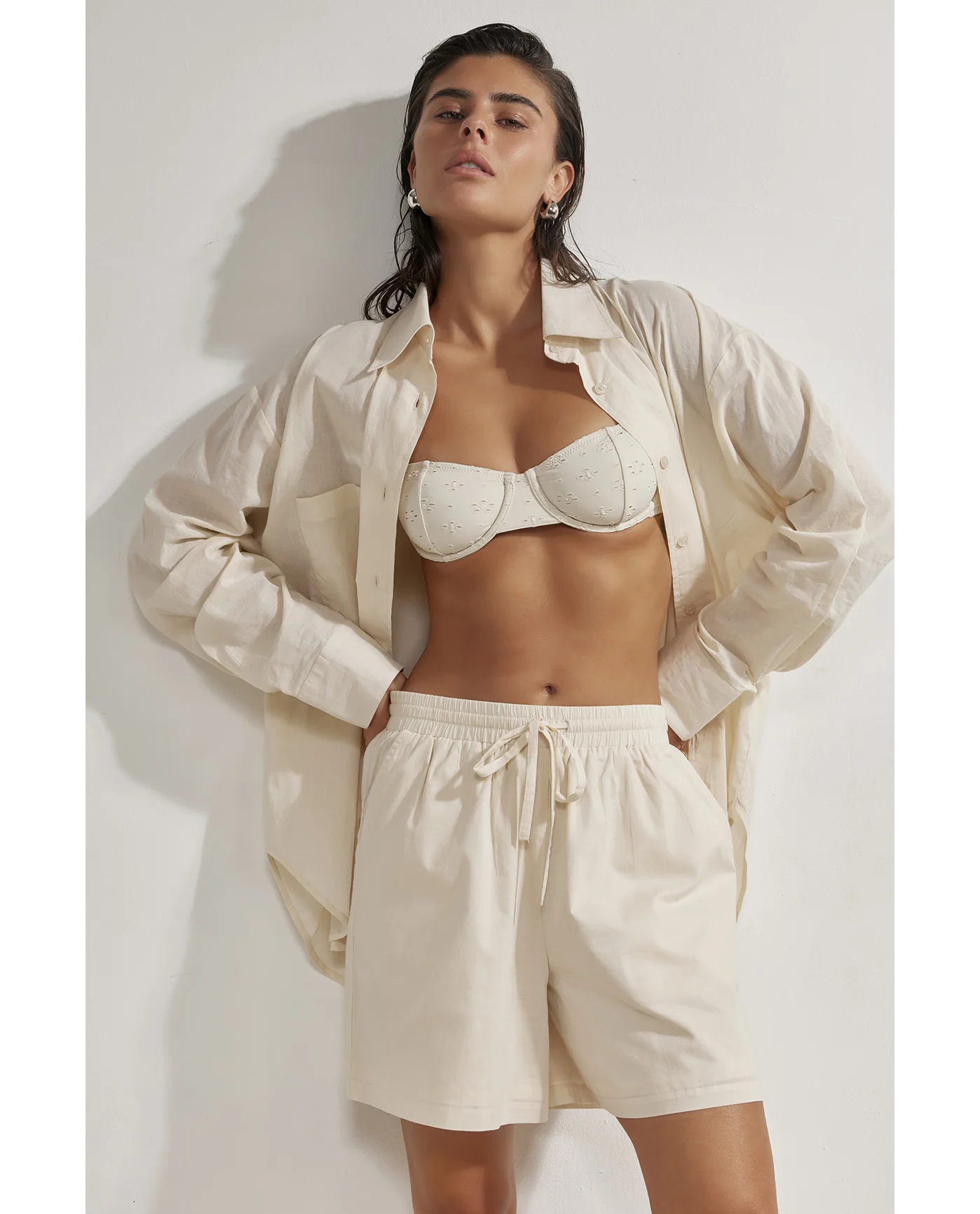Harper Oversized Shorts -Beige - Image 5