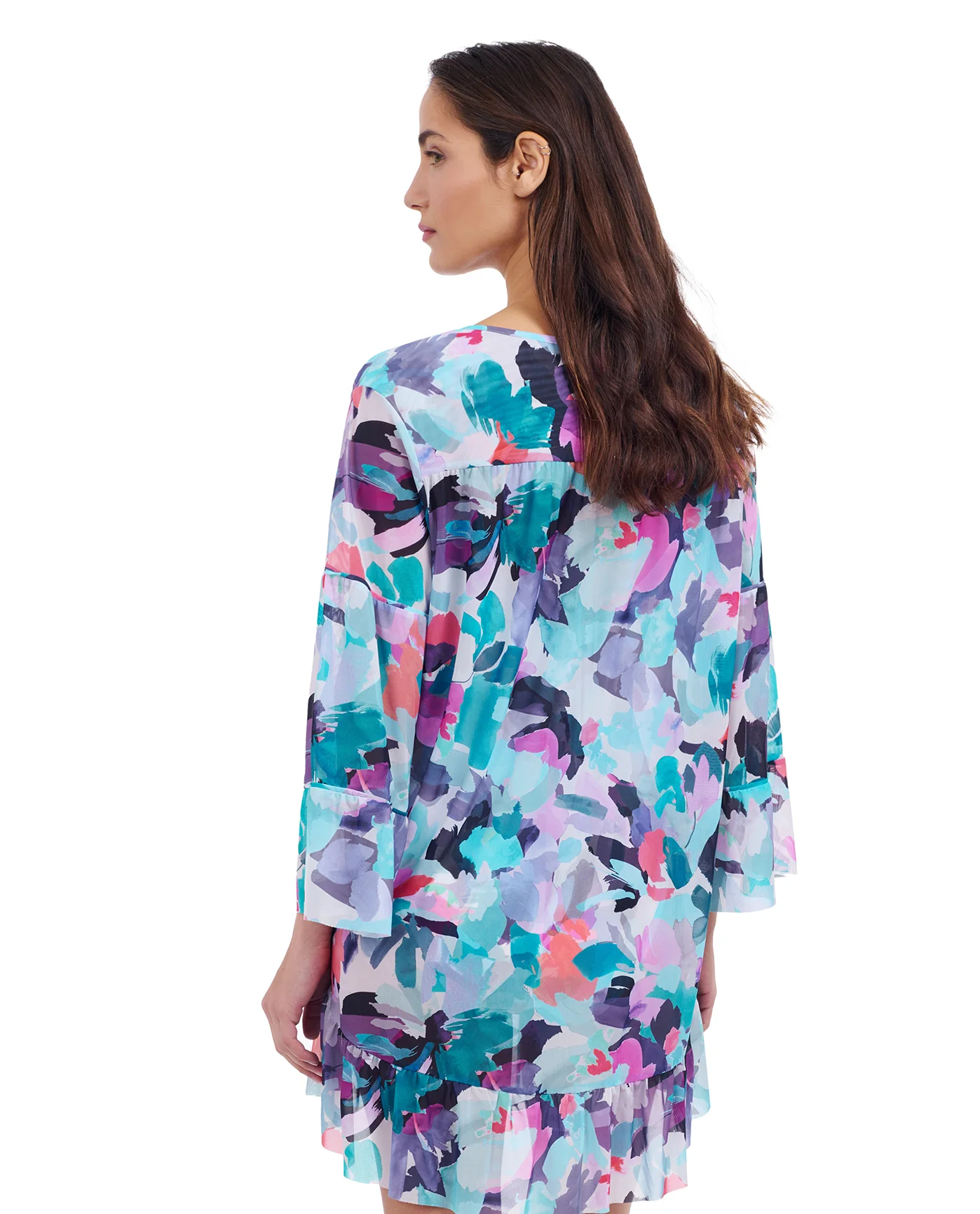 Holi V-Neck Mesh Flounce Tunic Cover Up - Image 3