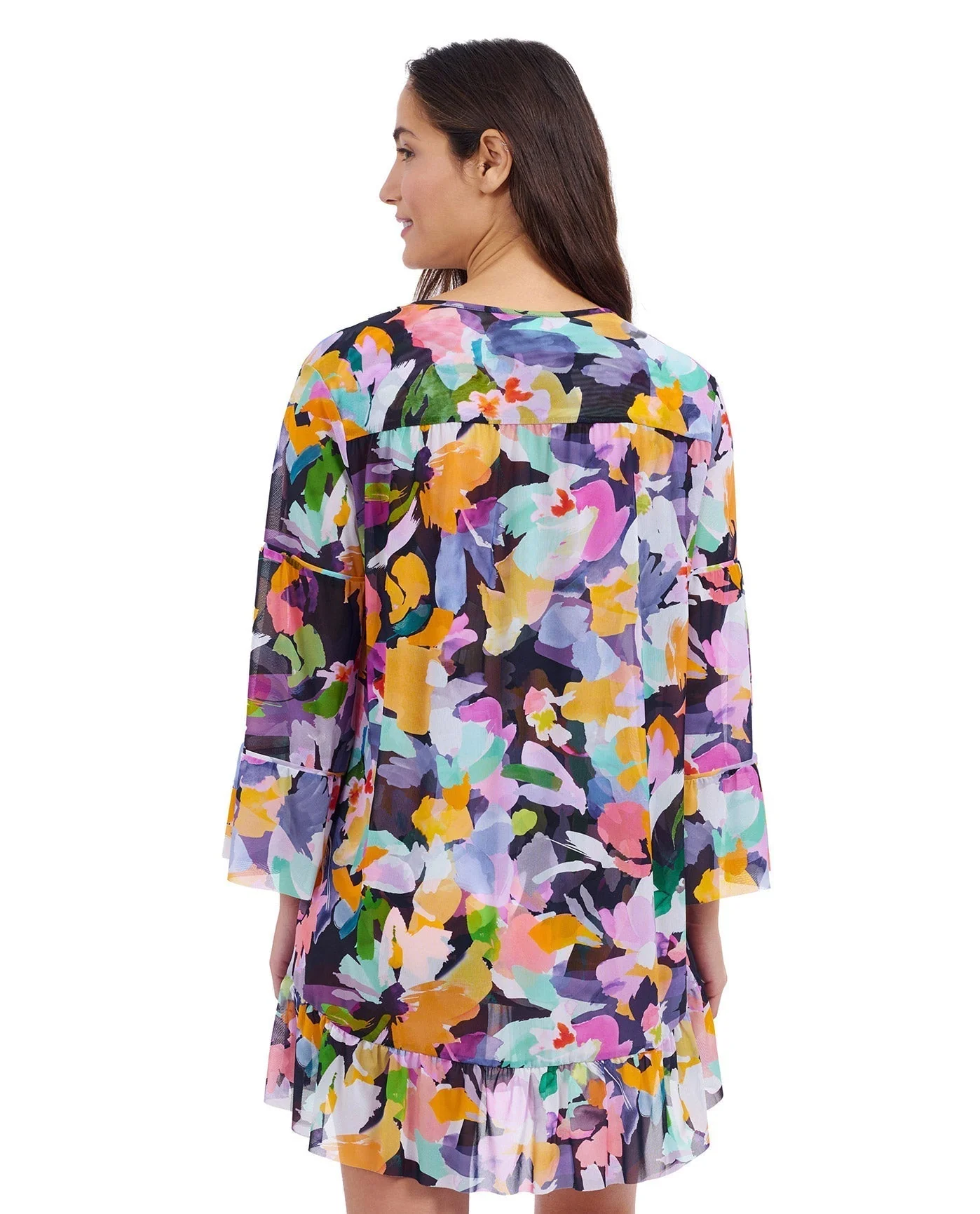 Holi V-Neck Mesh Flounce Tunic Cover Up - Image 3