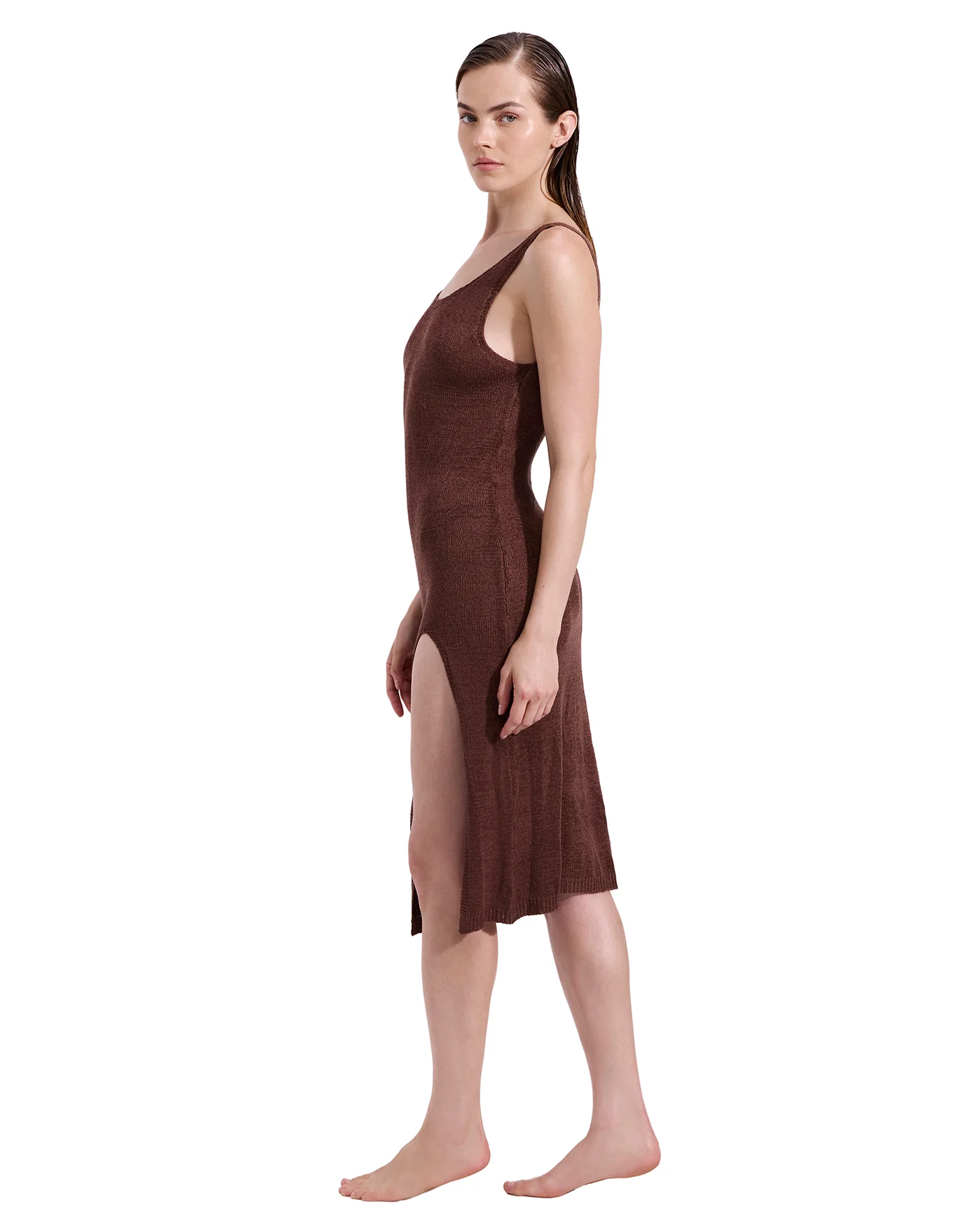 Isla Knit Dress Cover-Up -Brown - Image 3