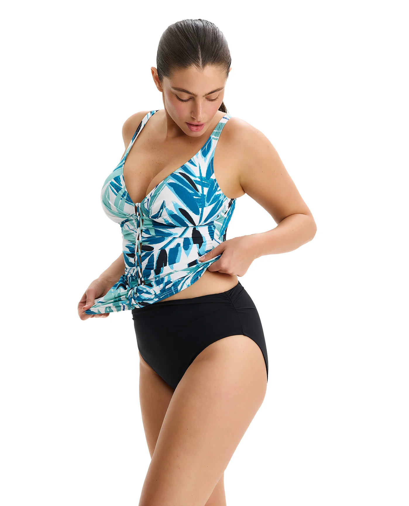 Island Breeze V-Neck D-Cup Tankini Top-Blue Multi - Image 6