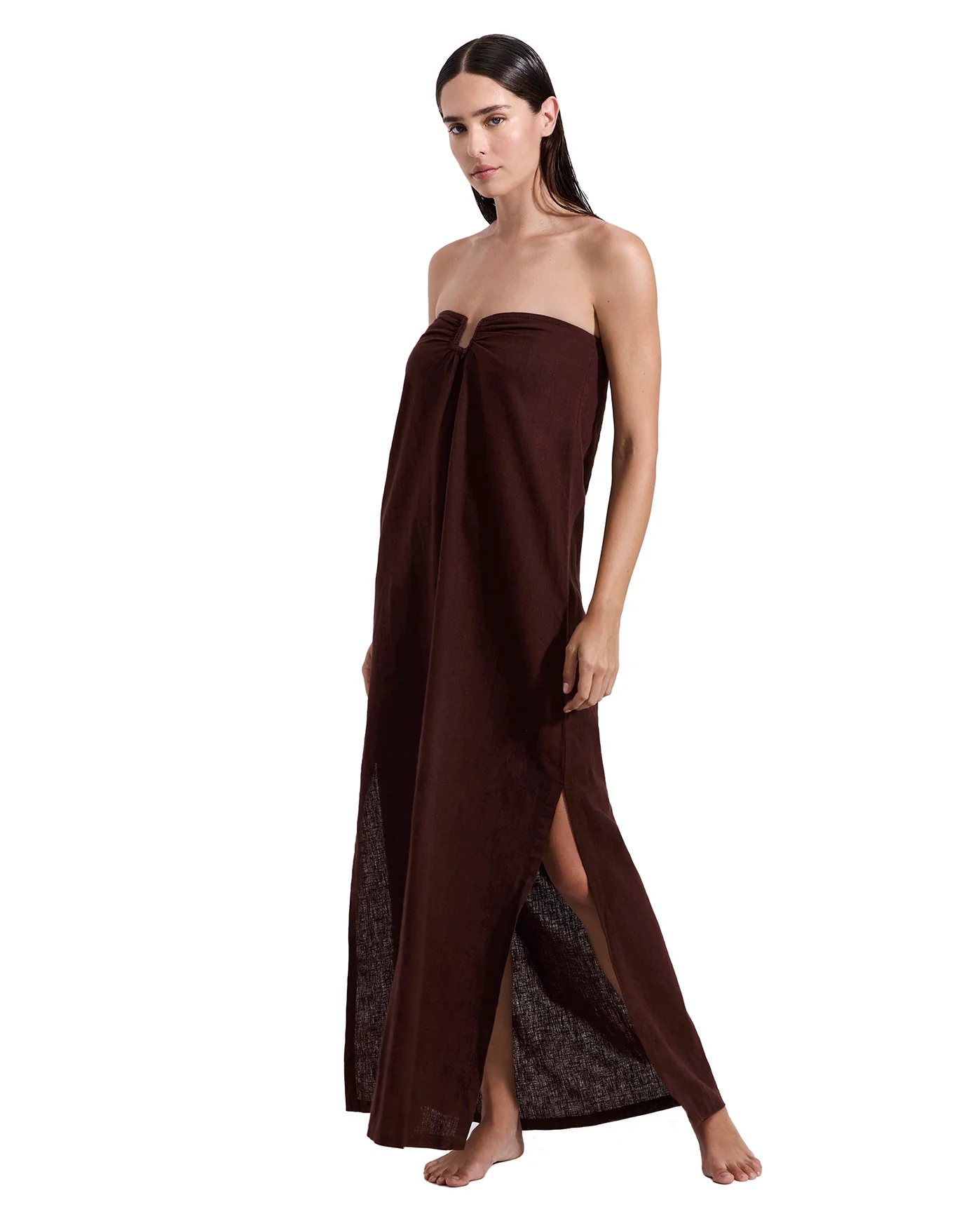 La Mar U Wire Midi Dress Cover-Up-Brown - Image 4
