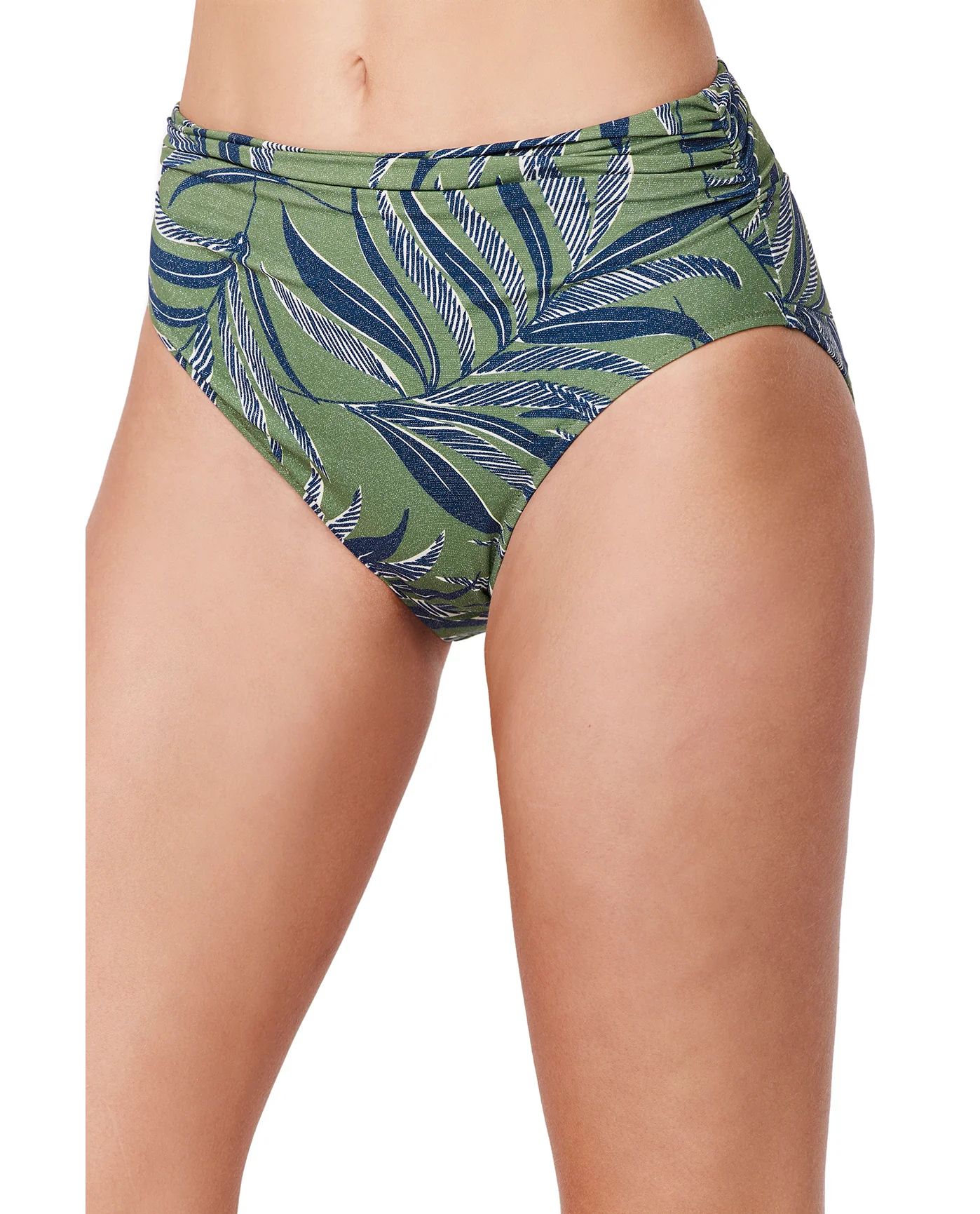 La Palm Shirred High Waist Swim Bottom-Dusk green - Image 3