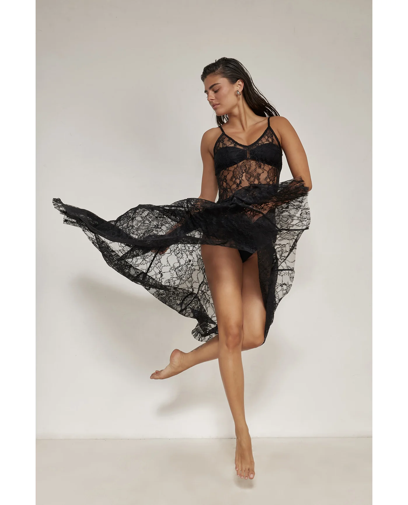 Lady Lace V-Neck Dress -Black - Image 5