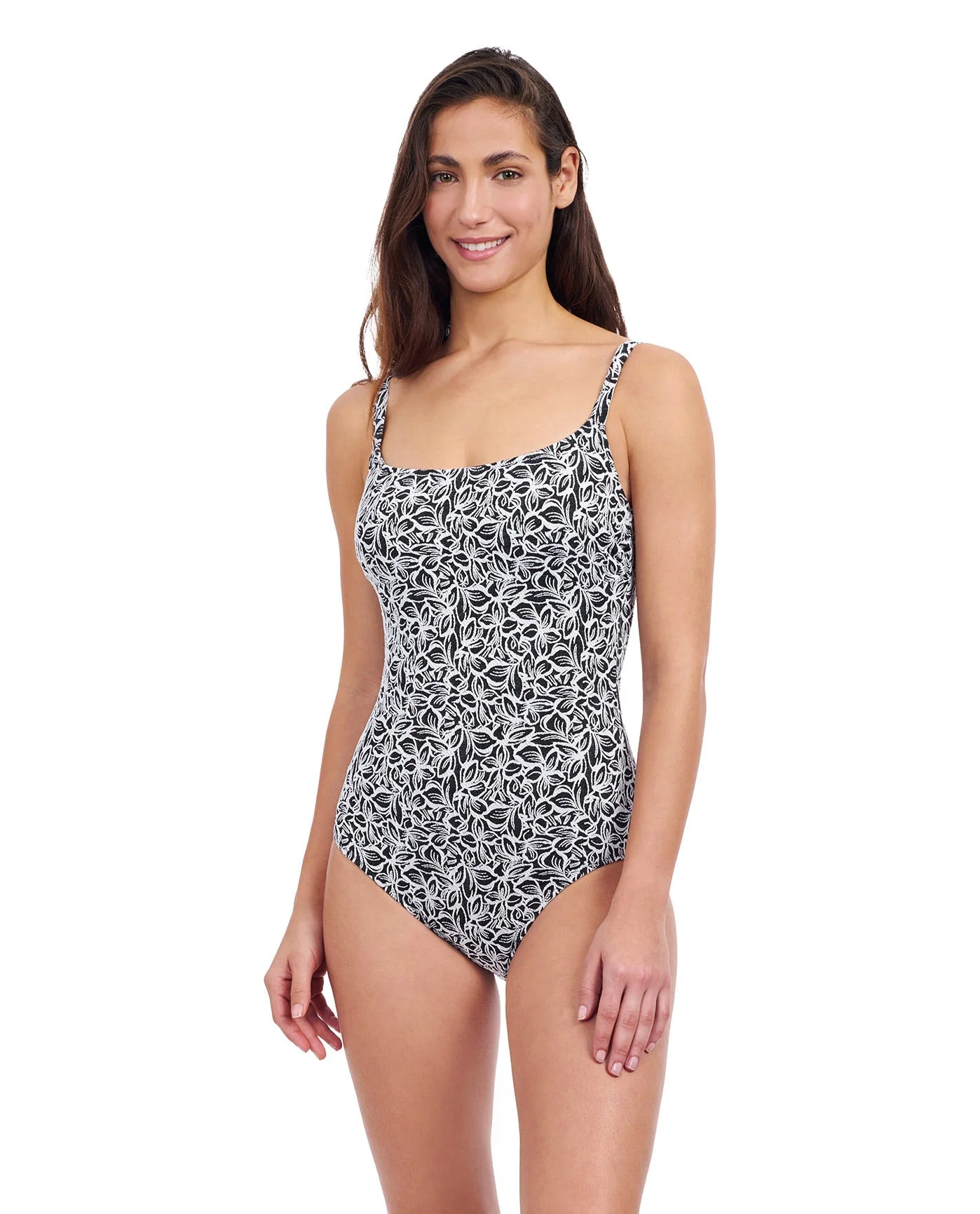 Plumeria D-Cup Textured Square Neck One Piece Swimsuit