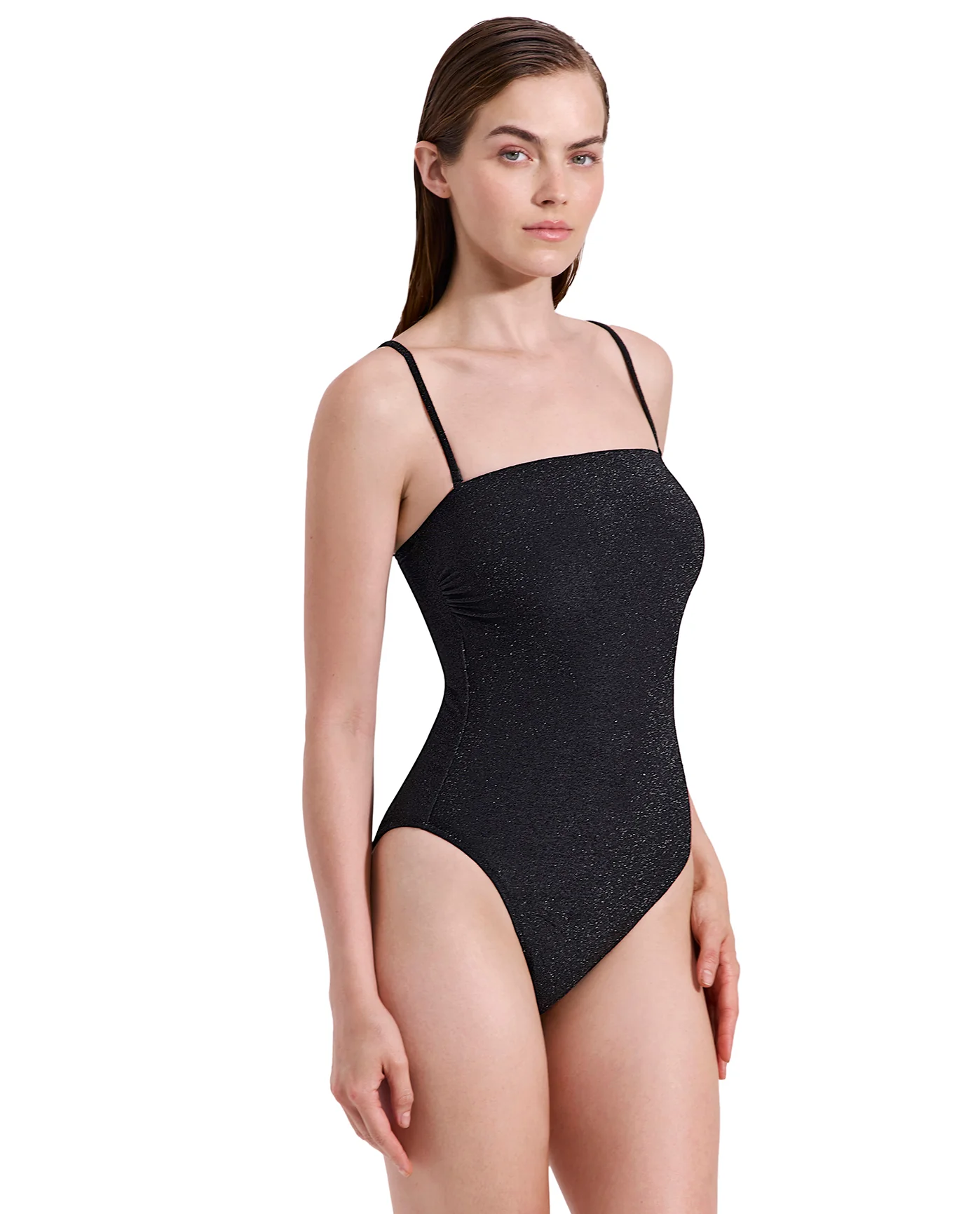 Luna Textured Shimmer Bandeau One Piece-Black - Image 3