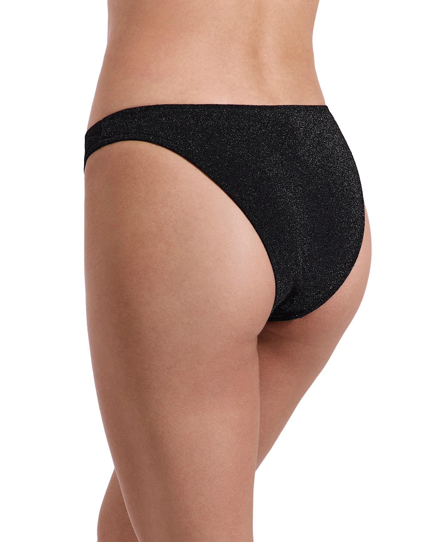 Luna Textured Shimmer High Leg Low Rise Bikini Bottom-Black - Image 2
