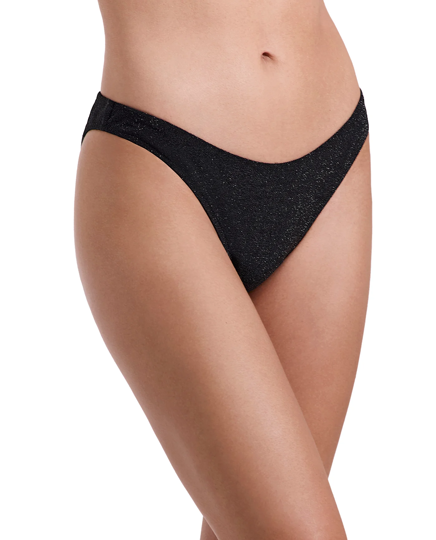 Luna Textured Shimmer High Leg Low Rise Bikini Bottom-Black - Image 3