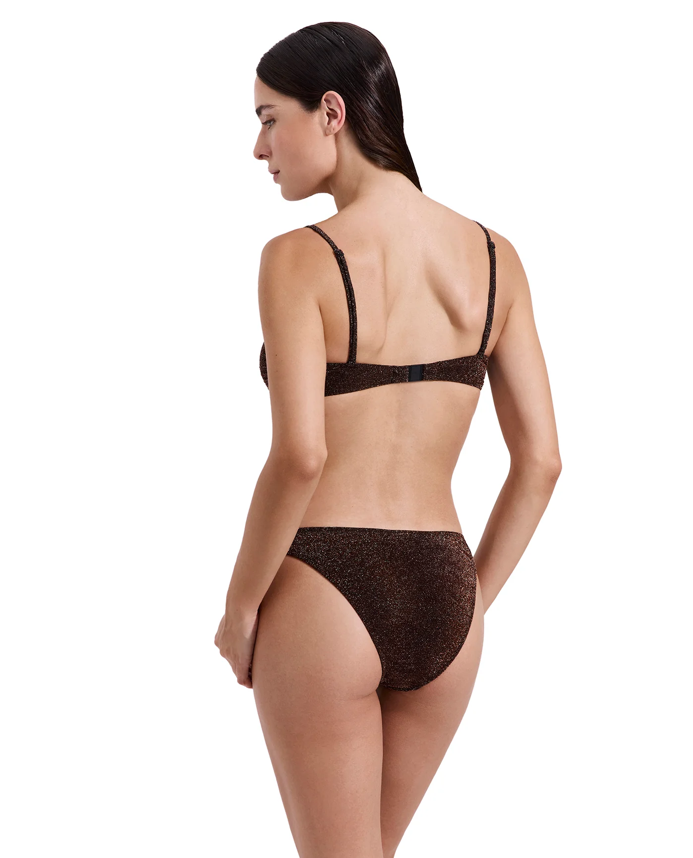 Luna Textured Shimmer Scoop Neck Bikini Top-Brown - Image 2