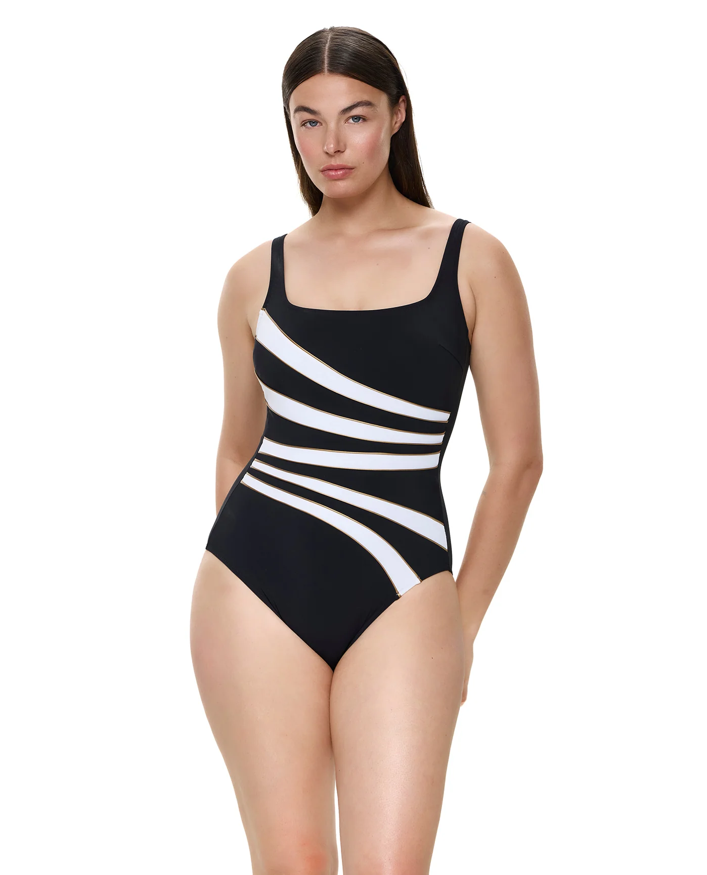 Luxe Allure Square Neck One Piece -Black-Gold - Image 6