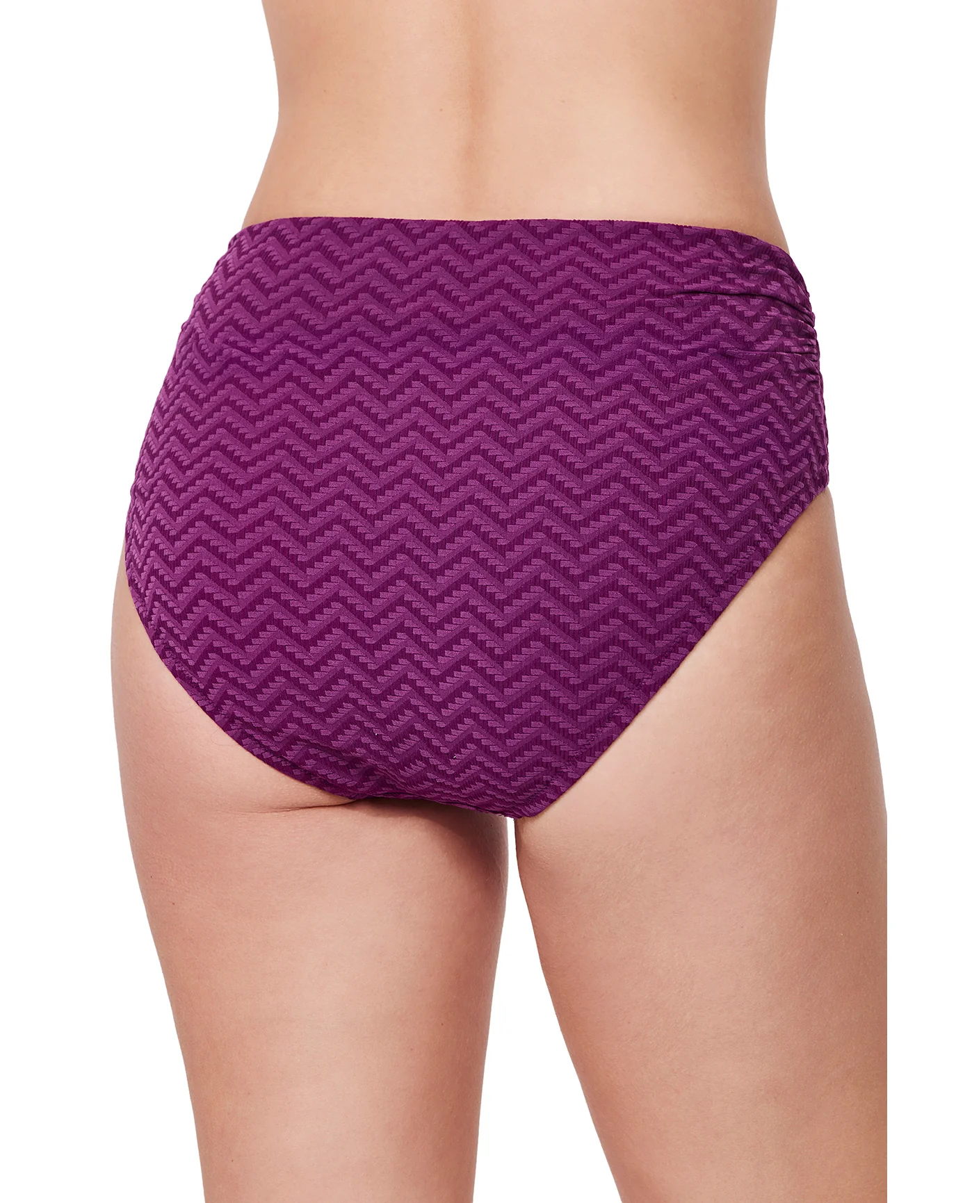 Medina Textured Shirred High Waist Swim Bottom-Wine - Image 2