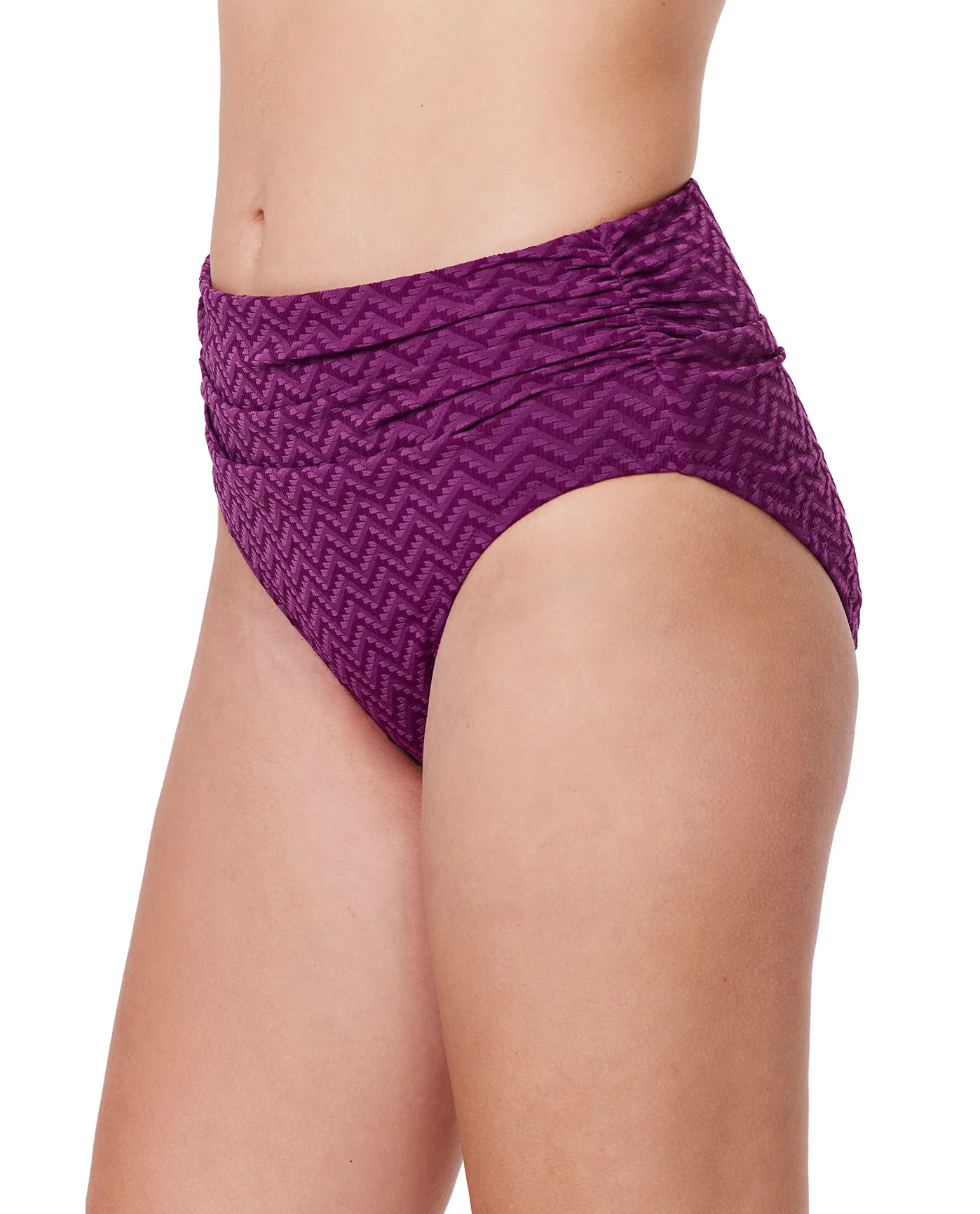 Medina Textured Shirred High Waist Swim Bottom-Wine - Image 3