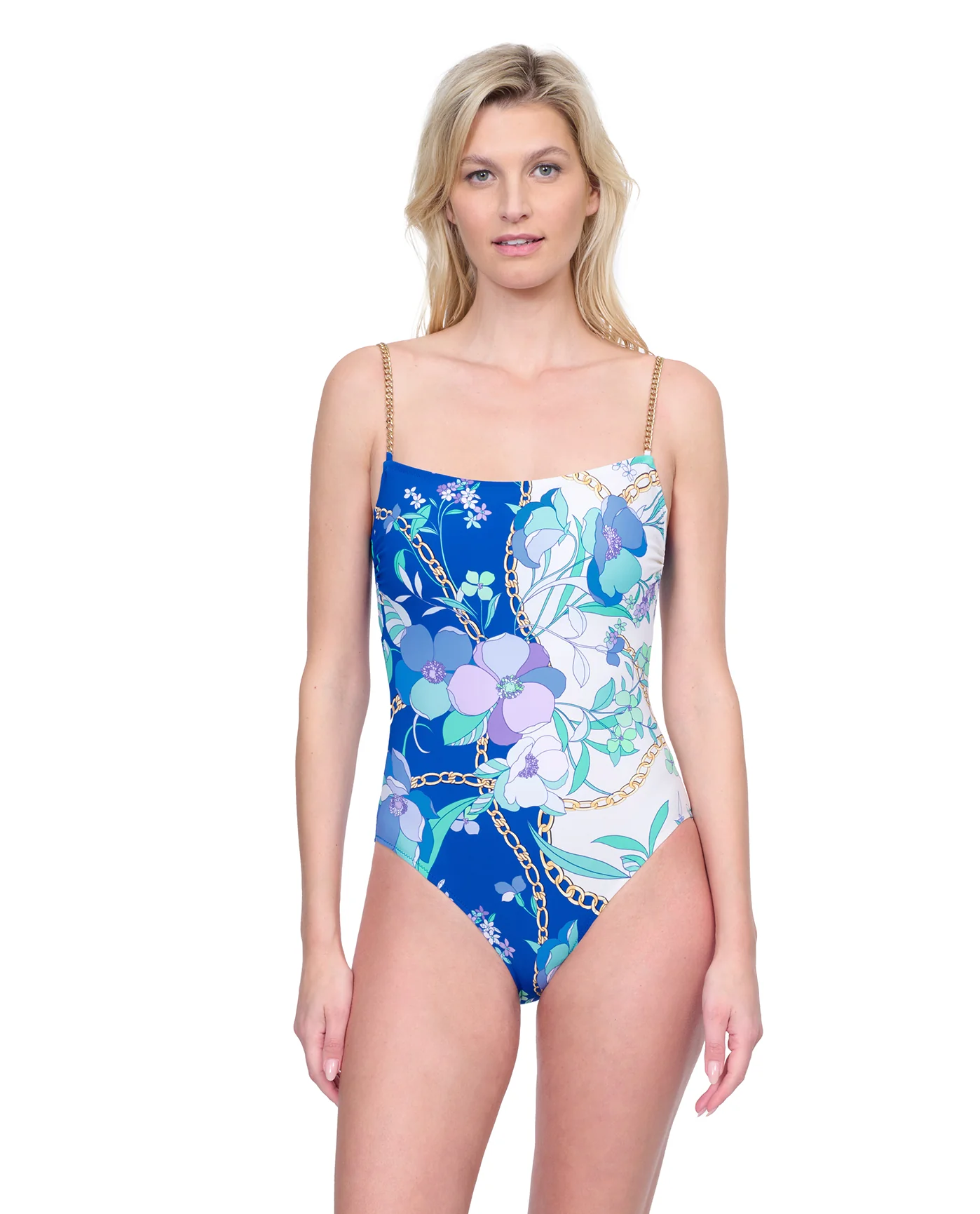 Memories of Capri Round Neck Chain Straps One Piece Swimsuit multi