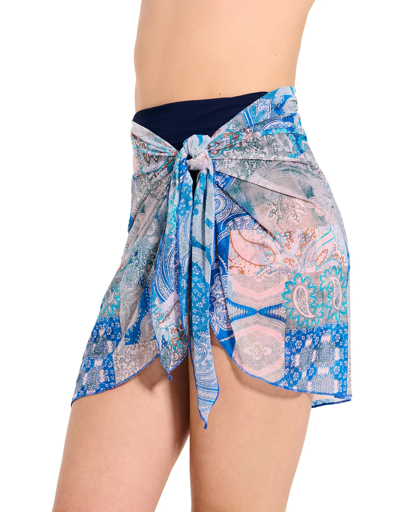 Mesh Sarong Wrap Skirt-Blue multi - Image 3