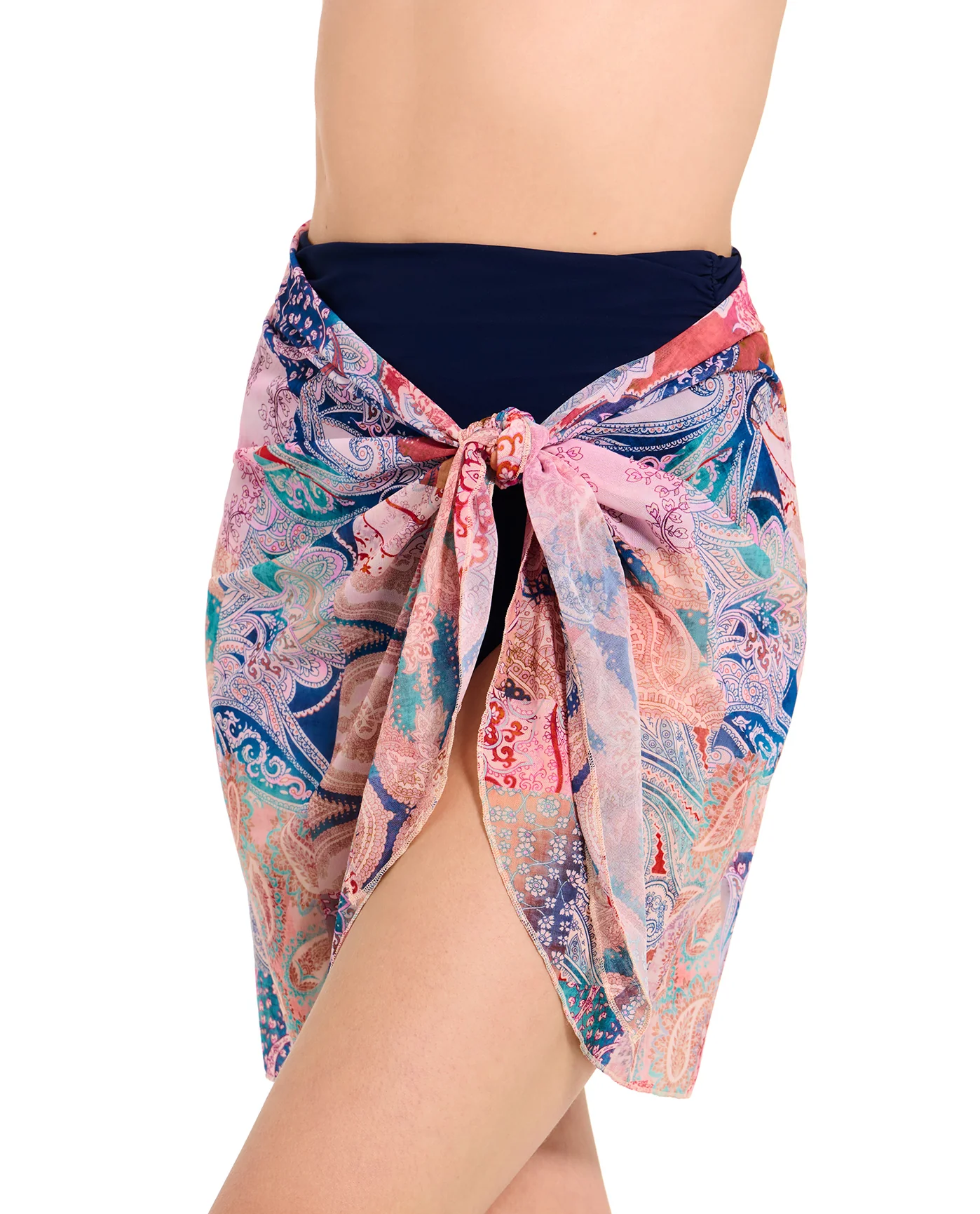 Mesh Sarong Wrap Skirt-Pink multi - Image 3