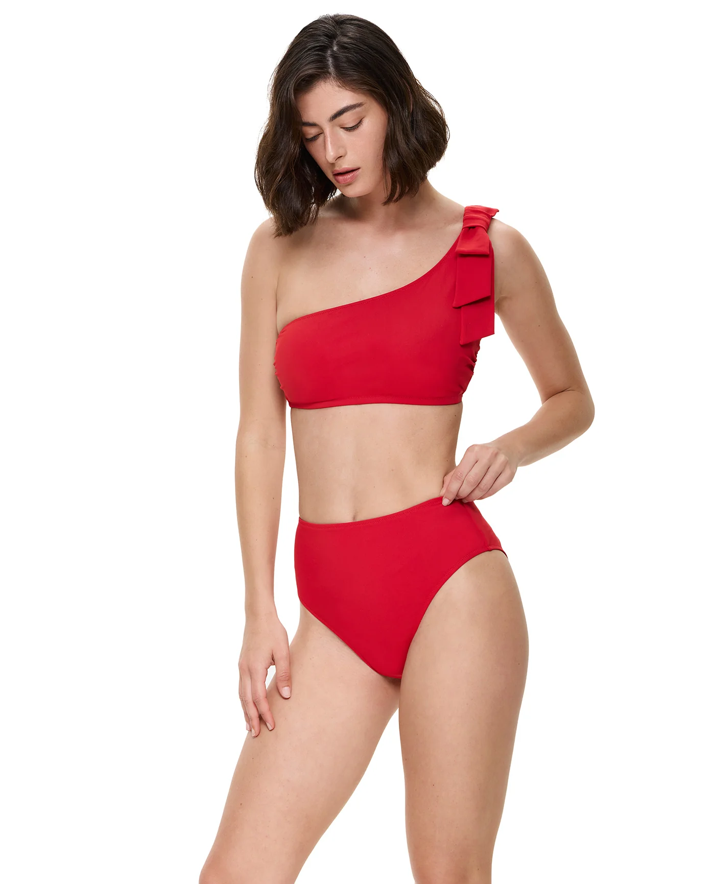 Modern Muse One Shoulder Bikini Top-Red - Image 5
