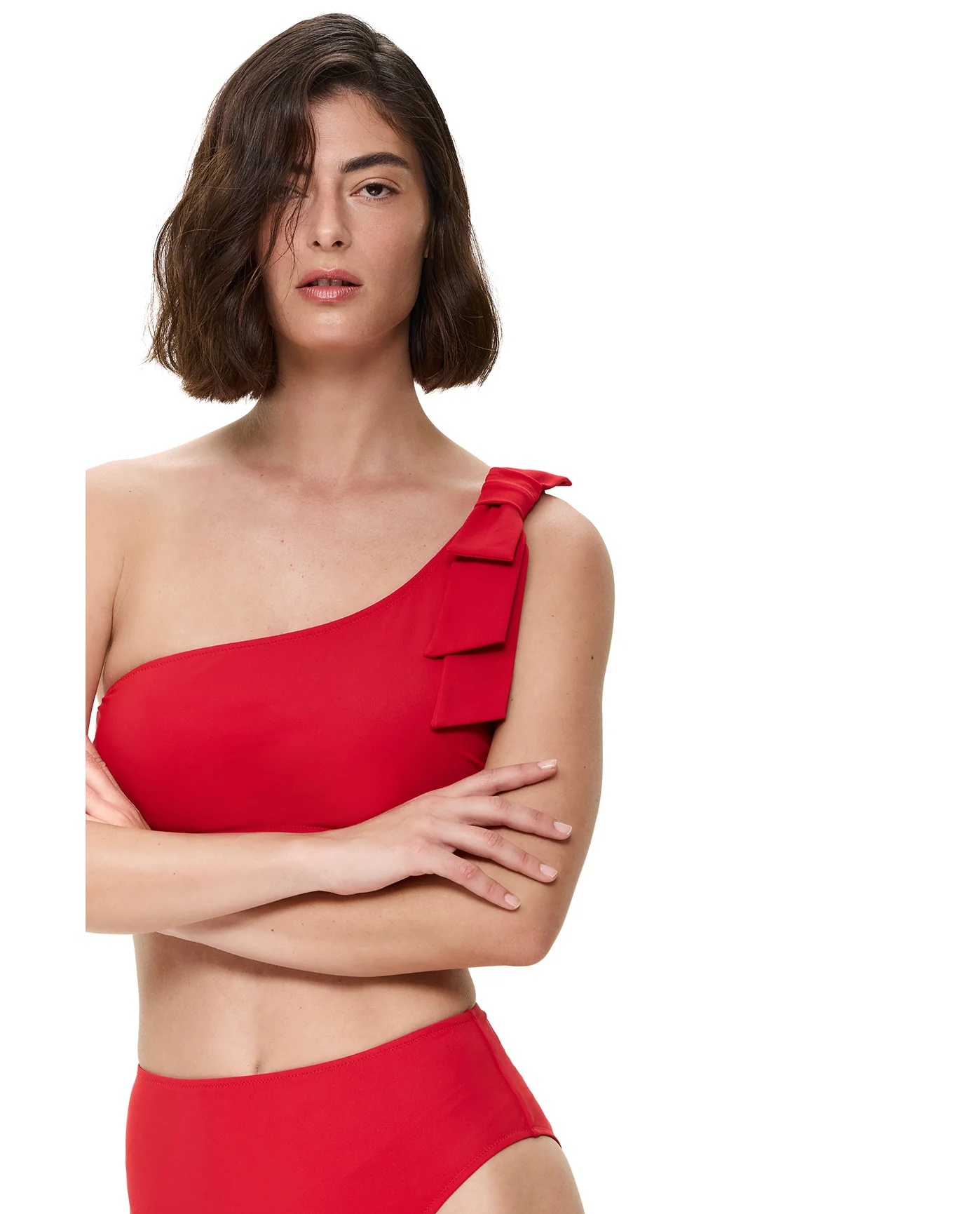 Modern Muse One Shoulder Bikini Top-Red - Image 6