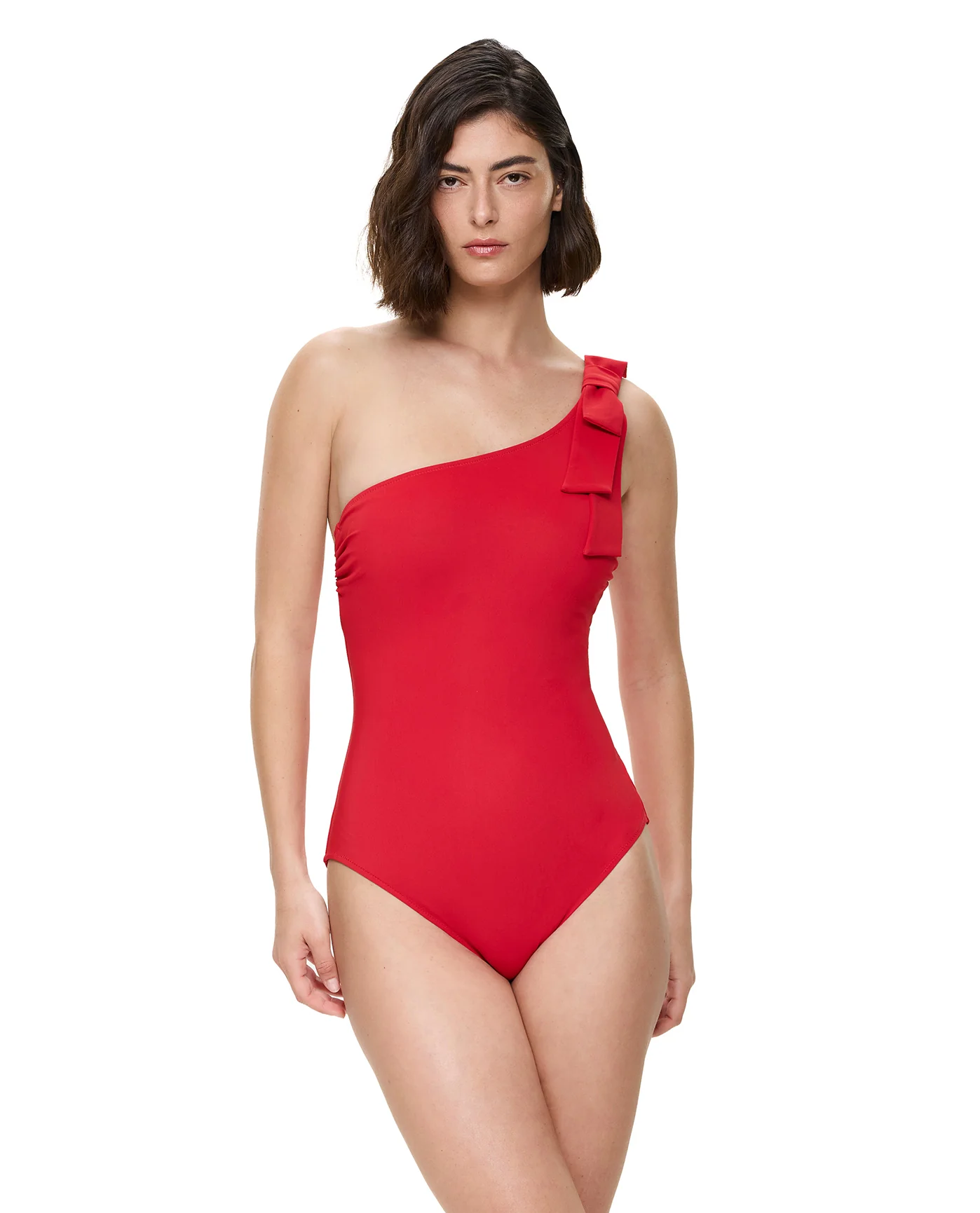 Modern Muse One Shoulder One Piece-Red - Image 3