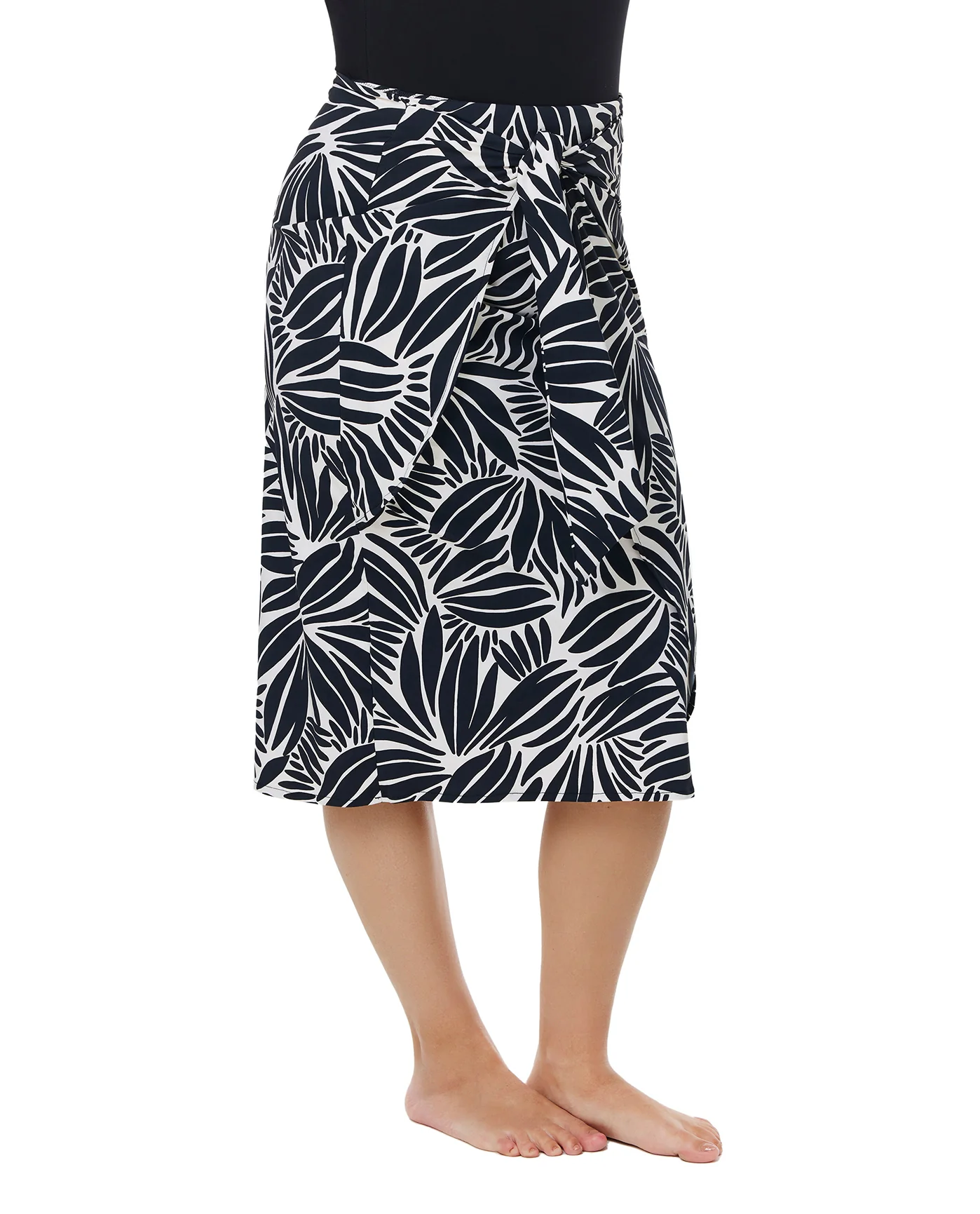 Modest Faux Wrap Skirt with Tie-Blk/wh - Image 3