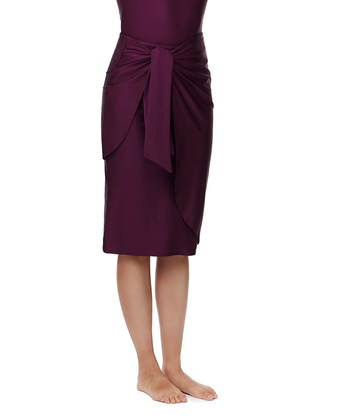Modest Faux Wrap Skirt with Tie-Burgundy - Image 3