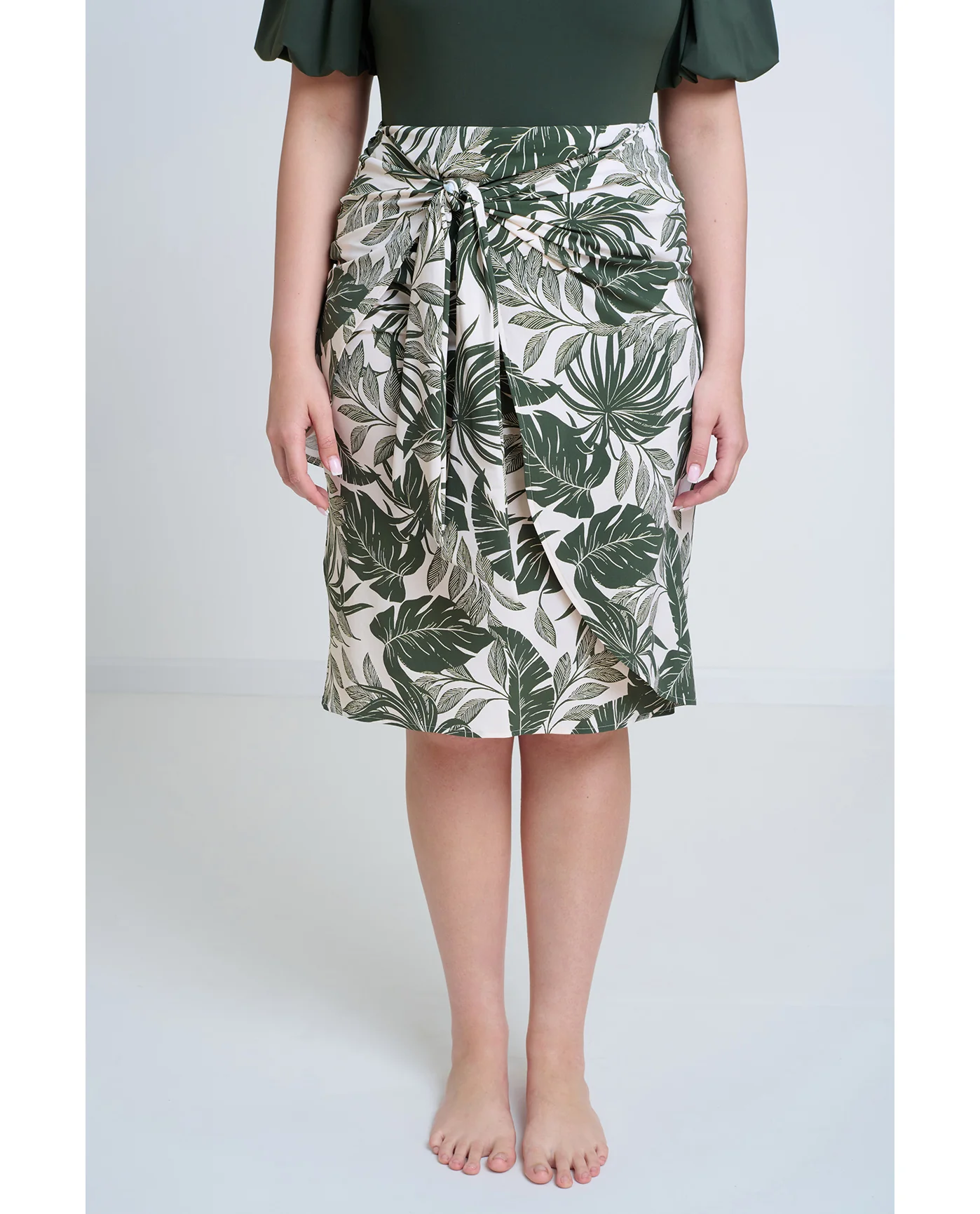 Modest Faux Wrap Skirt with Tie-Ivory - Image 2