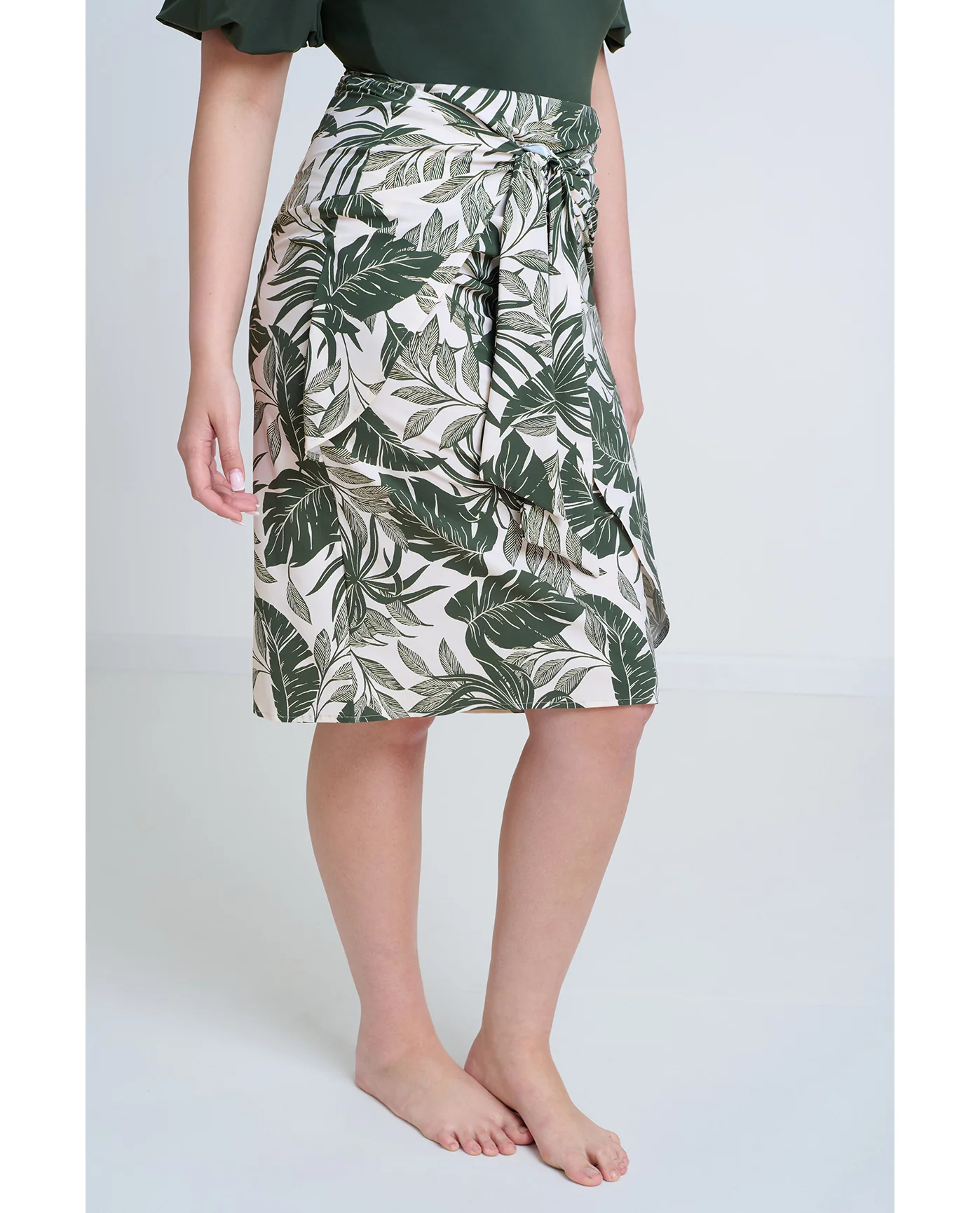 Modest Faux Wrap Skirt with Tie-Ivory - Image 4