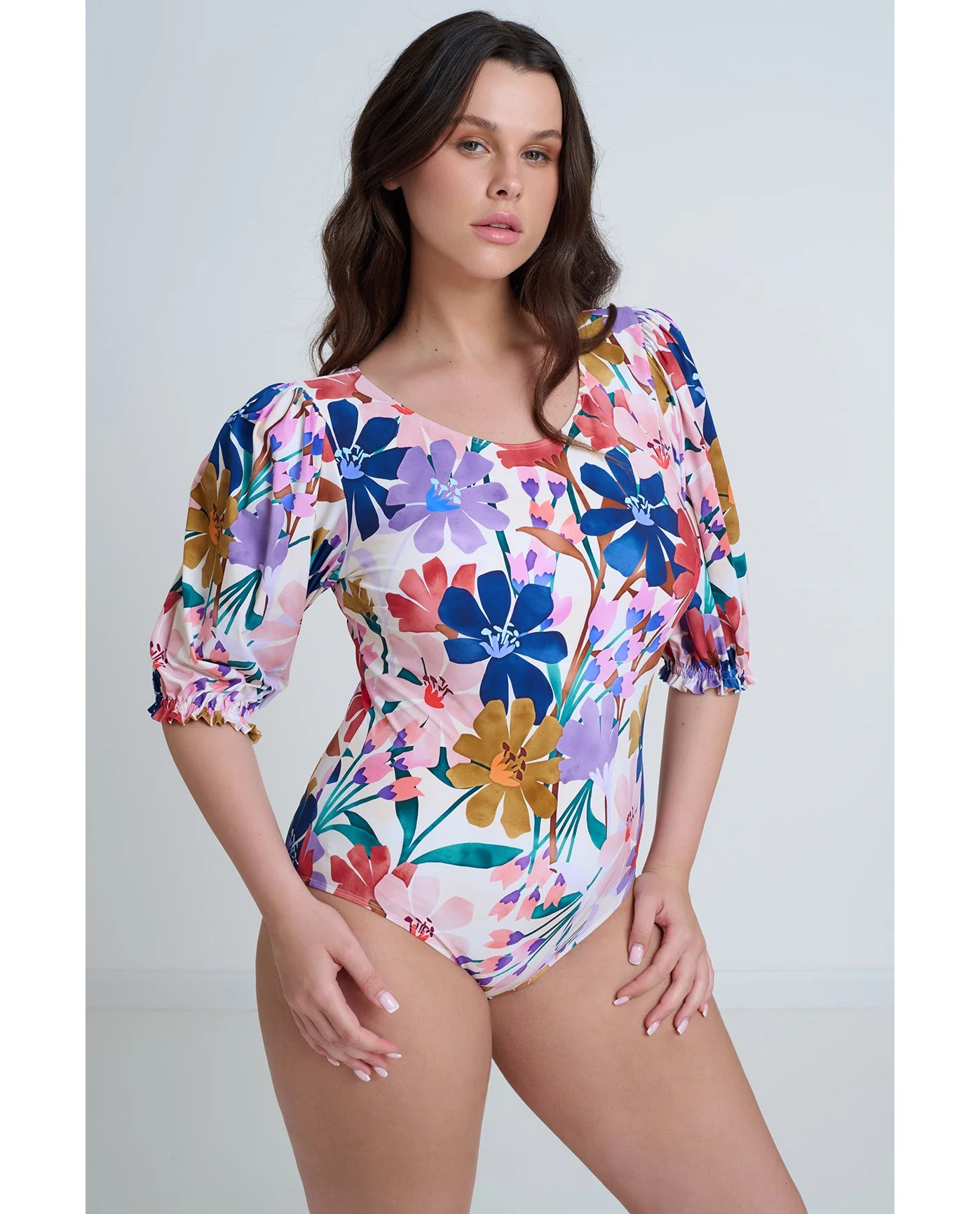 Modest High Round Neck Puff Sleeve One Piece - Image 2