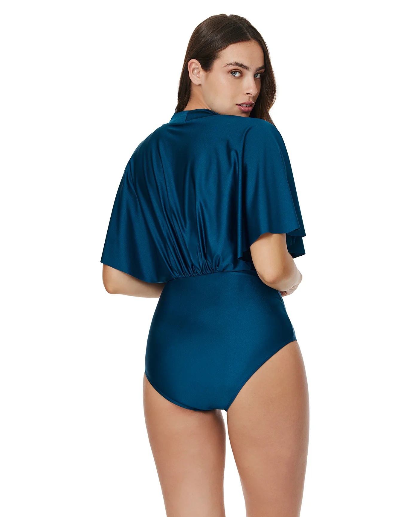 Modest Sleeved Surplice Blouson One Piece-Petrol - Image 2