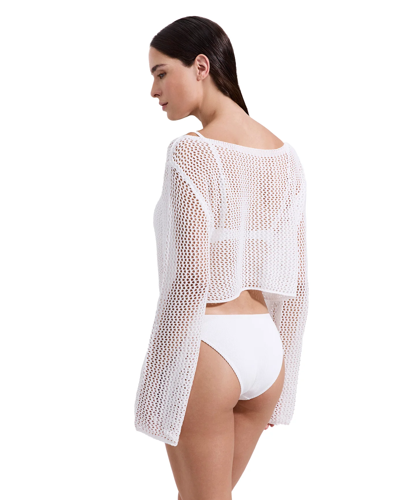 Monaco Net Crochet Crop Top Cover-Up-Off-white - Image 2