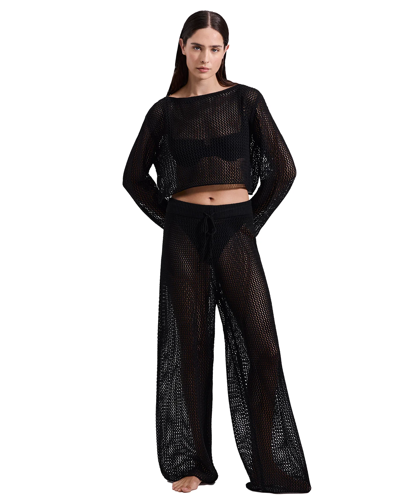 Monaco Net Crochet Crop Top Cover-Up-Black - Image 5