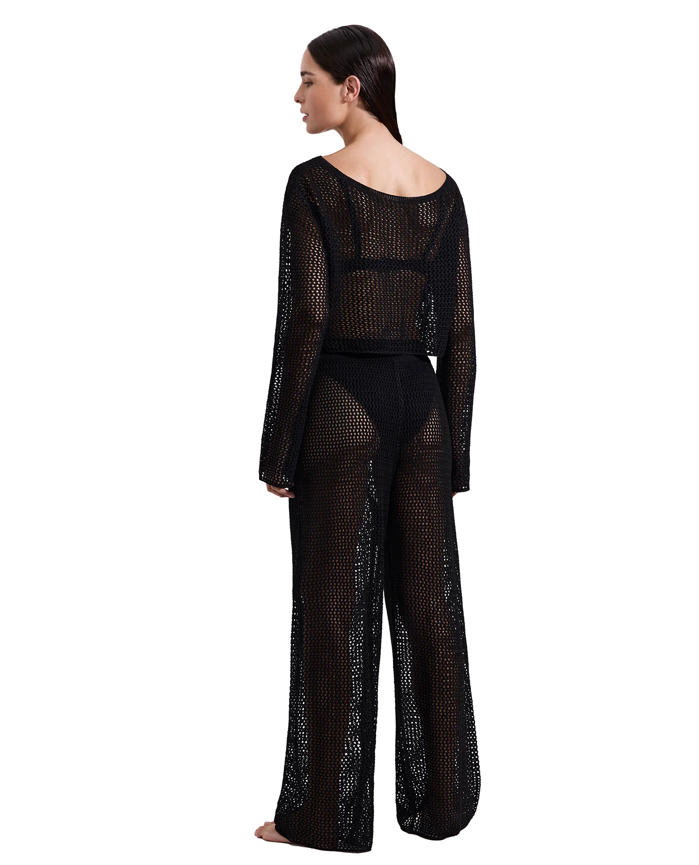 Monaco Net Crochet Crop Top Cover-Up-Black - Image 6