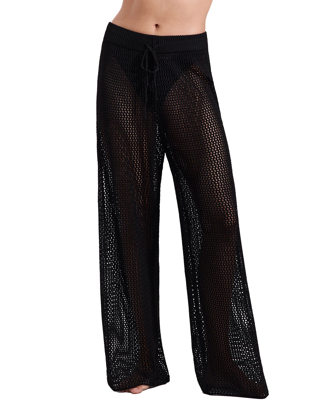 Monaco Net Crochet High Waist Beach Pant Cover-Up-Black - Image 3