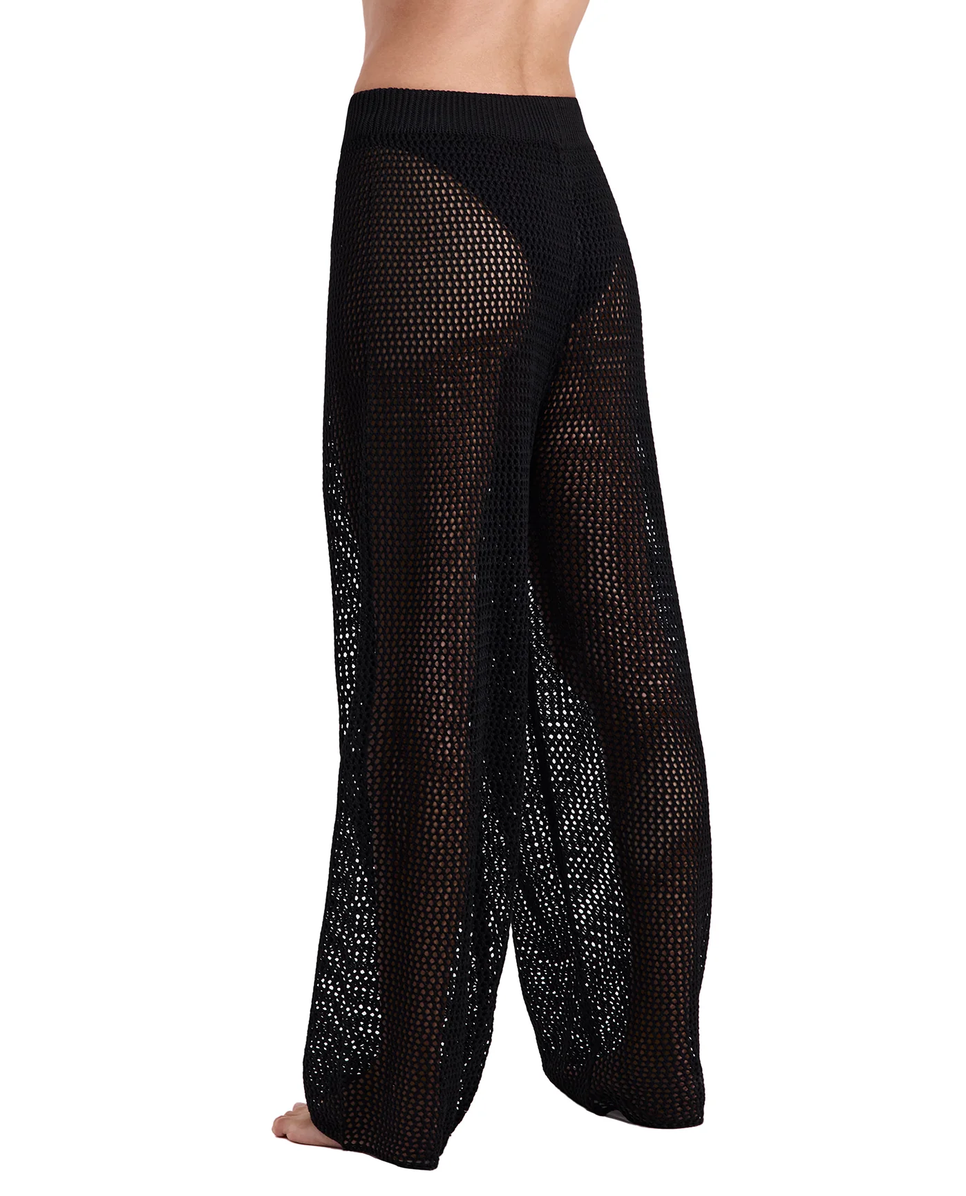 Monaco Net Crochet High Waist Beach Pant Cover-Up-Black - Image 4
