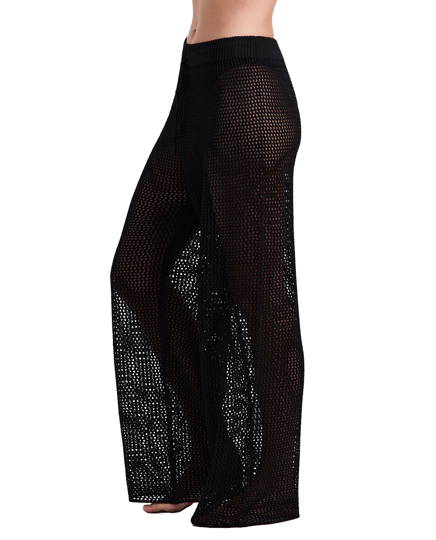Monaco Net Crochet High Waist Beach Pant Cover-Up-Black - Image 5