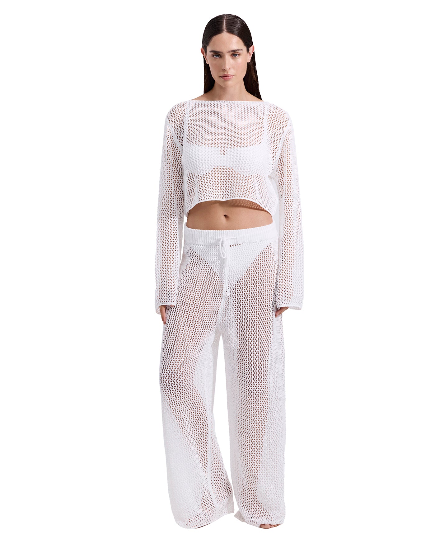 Monaco Net Crochet Crop Top Cover-Up-Off-white - Image 5