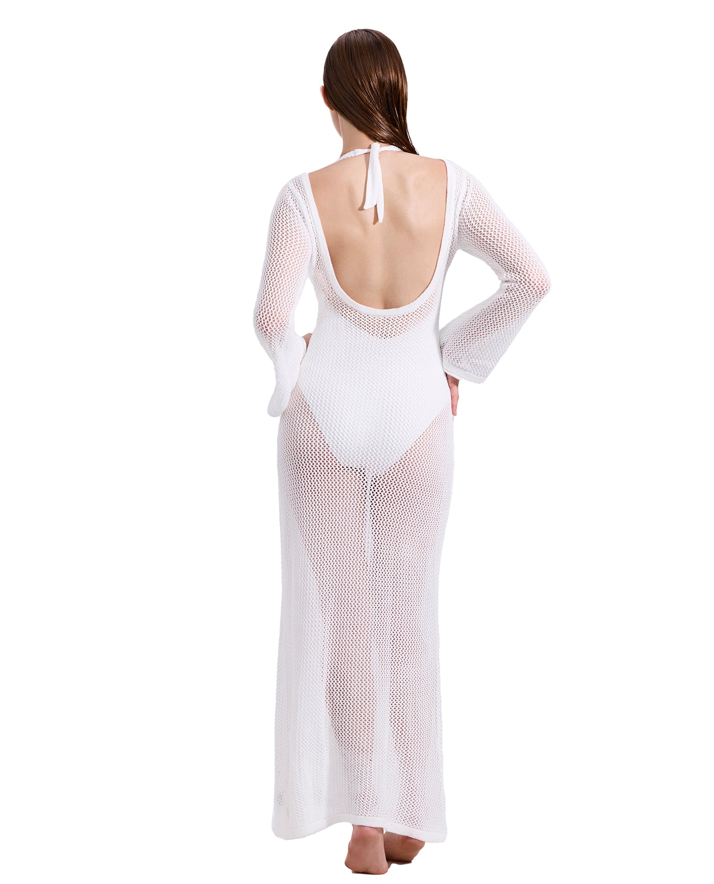 Monaco Net Crochet Maxi Beach Dress Cover-Up-Off-white - Image 2