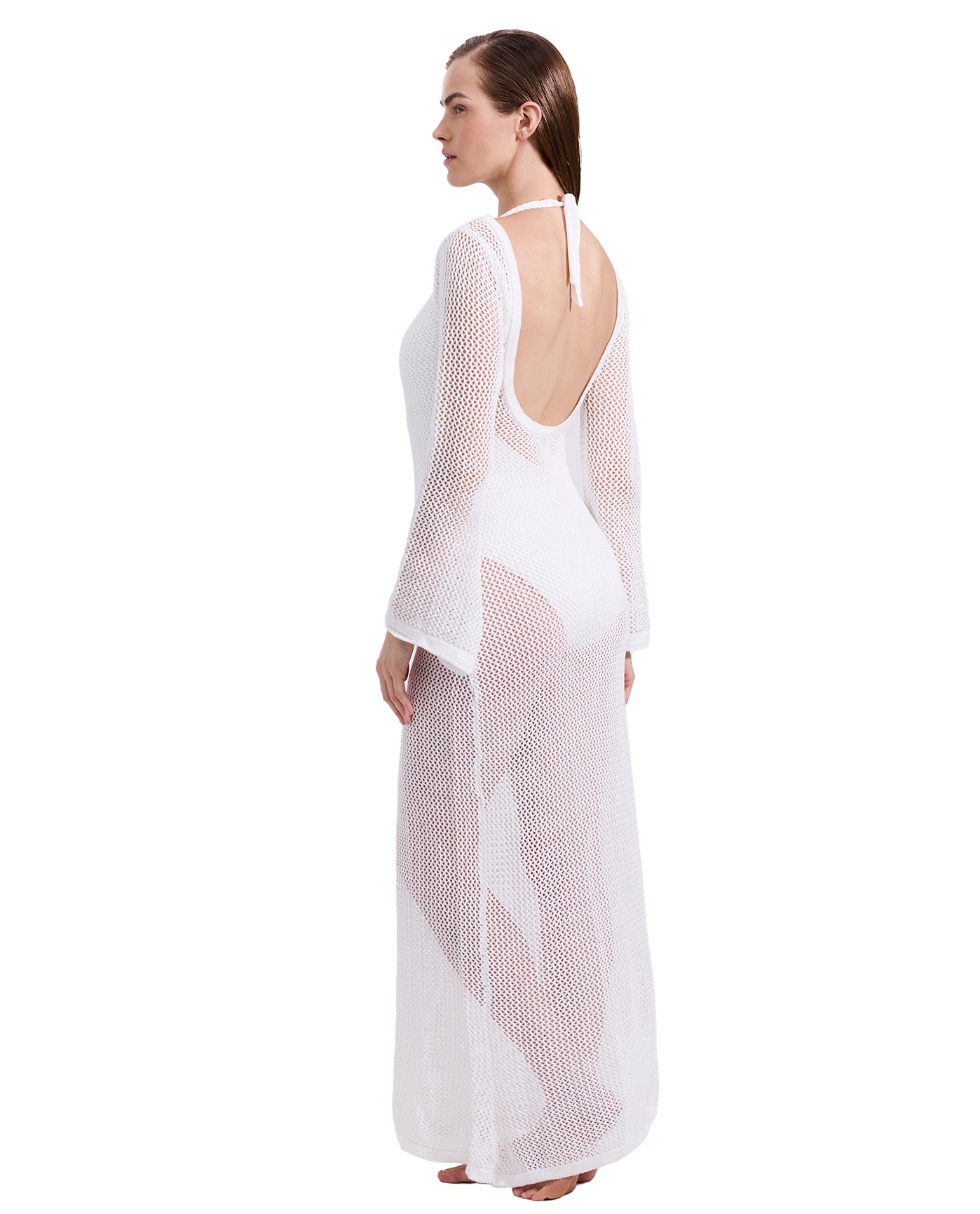Monaco Net Crochet Maxi Beach Dress Cover-Up-Off-white - Image 3