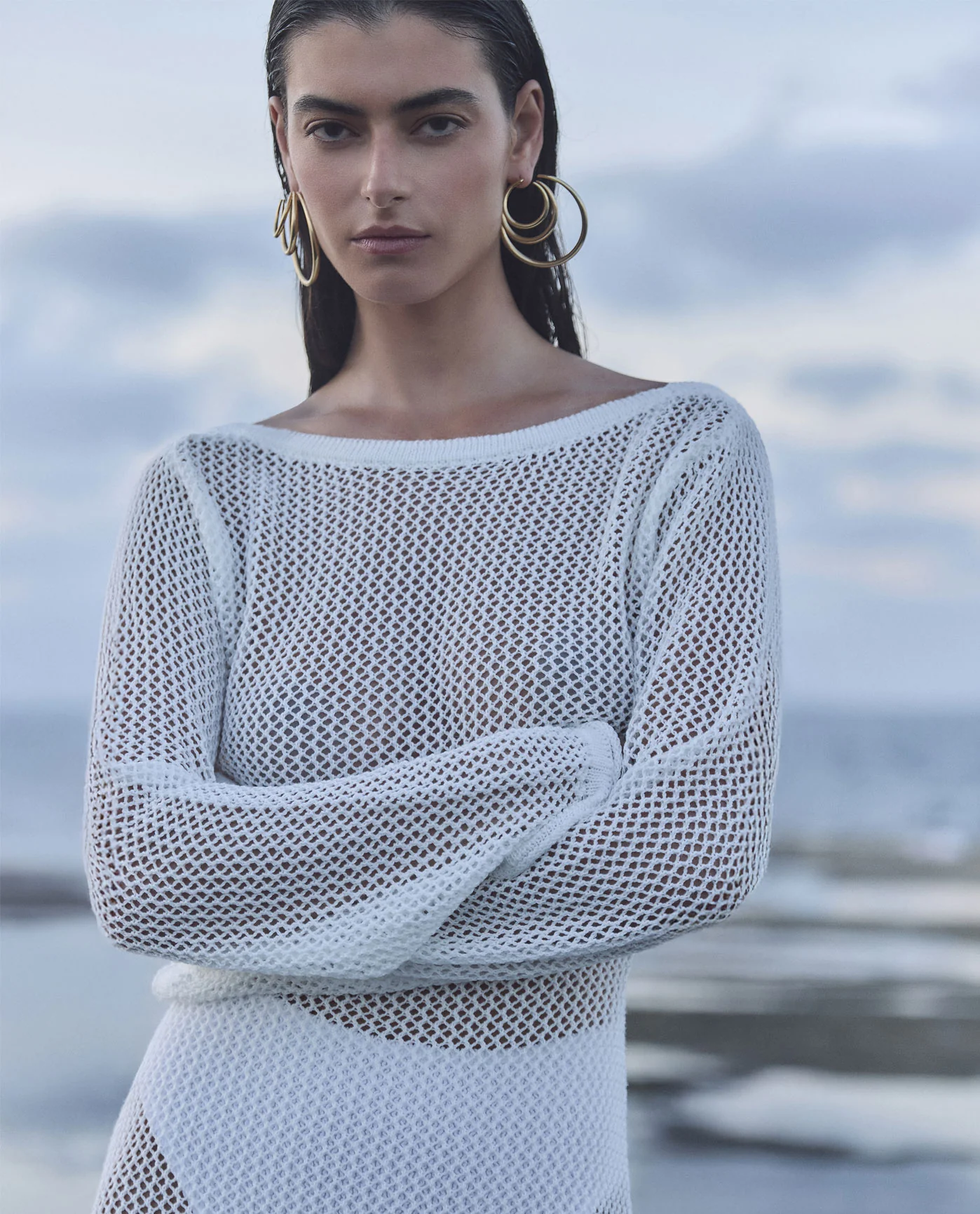 Monaco Net Crochet Maxi Beach Dress Cover-Up-Off-white - Image 5