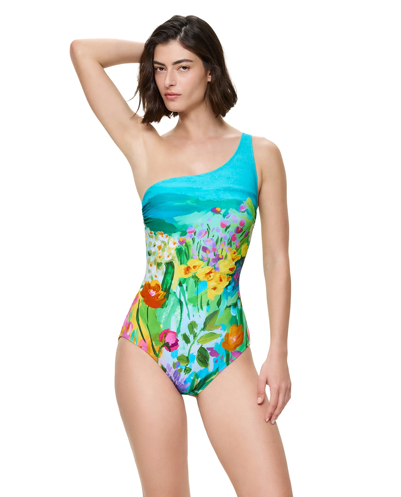 Monet's Garden One Shoulder One Piece-Multi