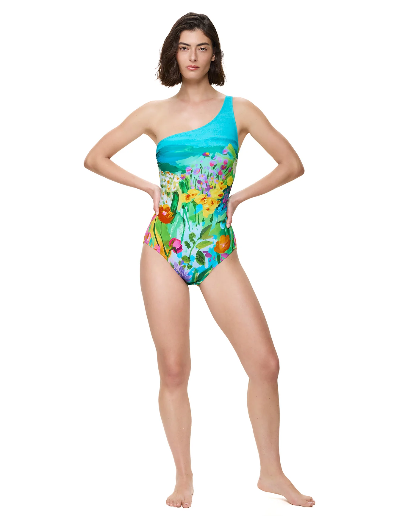 Monet's Garden One Shoulder One Piece-Multi - Image 5