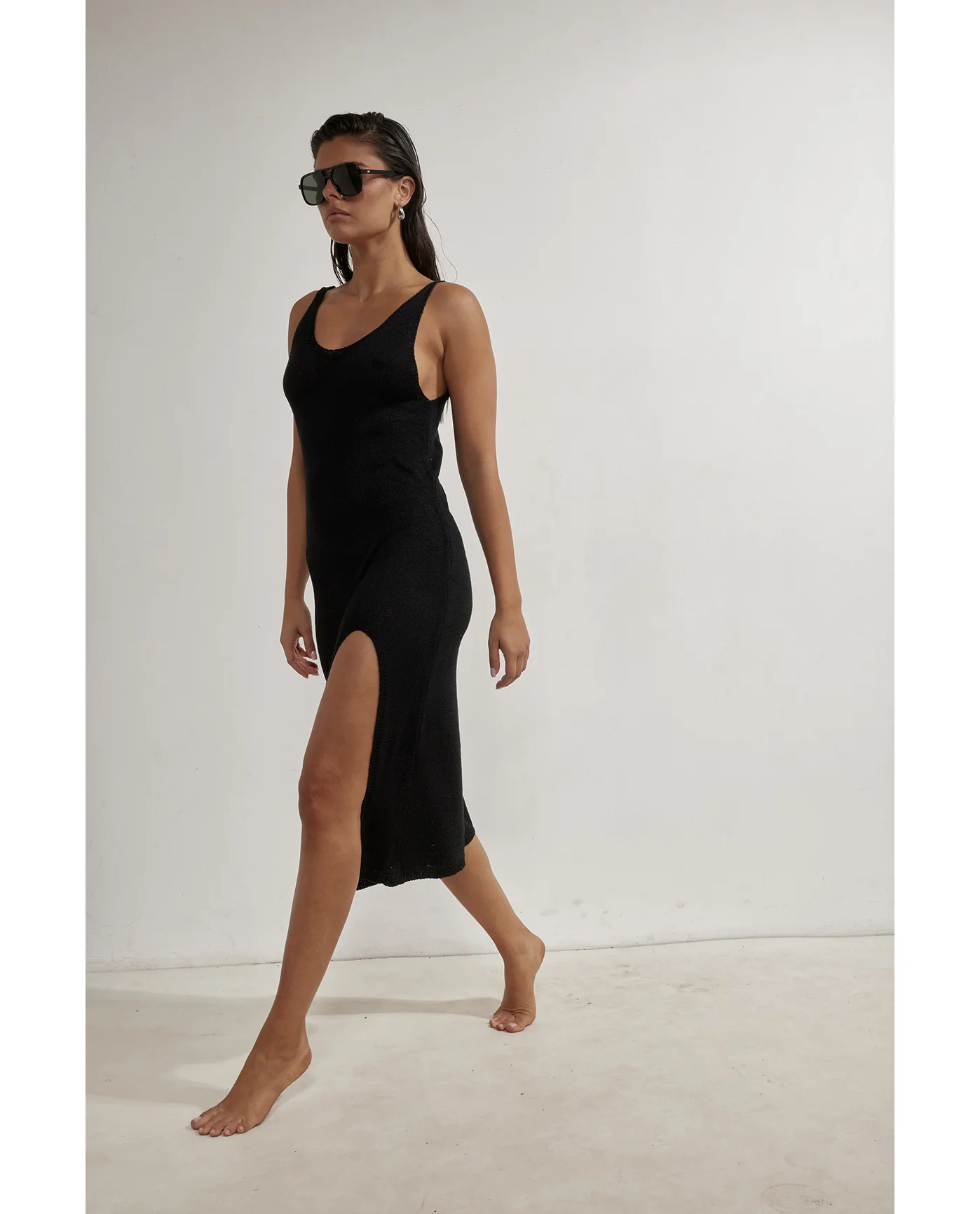 Naama Sleeveless Crochet Dress Cover-Up-Black - Image 3