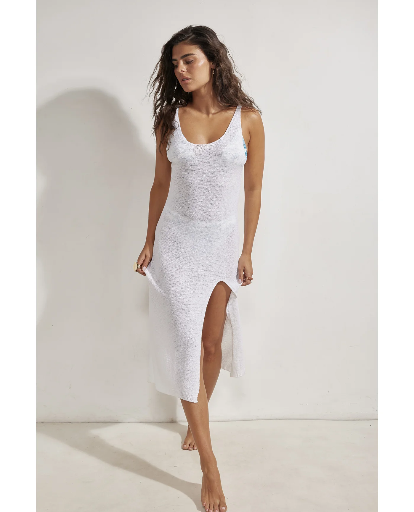 Naama Sleeveless Crochet Dress Cover-Up-White - Image 3